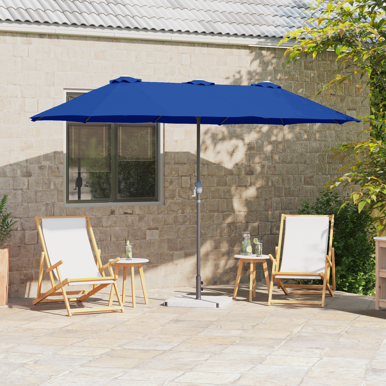 Hageparasol Blå 380 x 196 x 235 cm Pulverlakkert stål