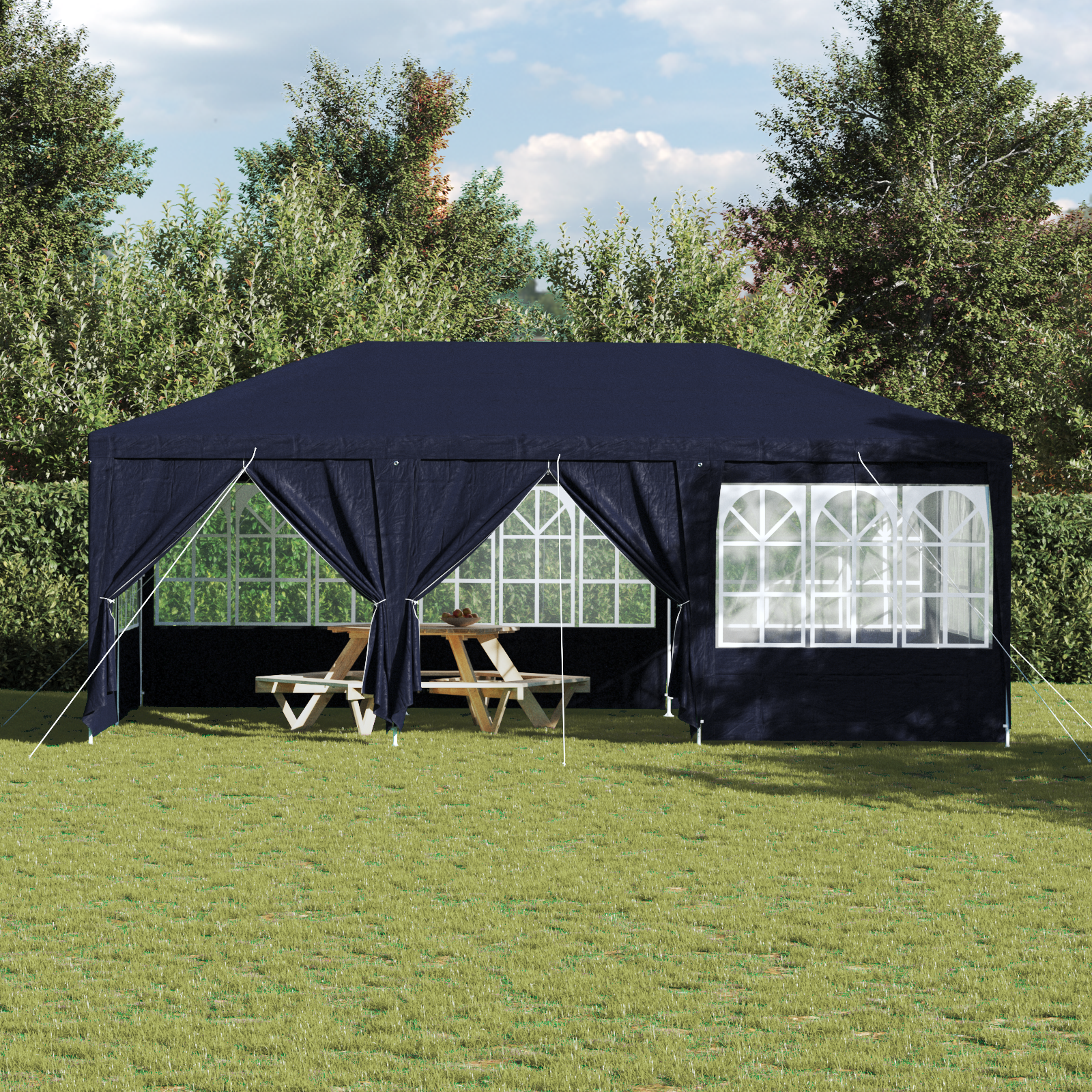 Festtelt med 10 sidevegger Blå 6x4 m PE