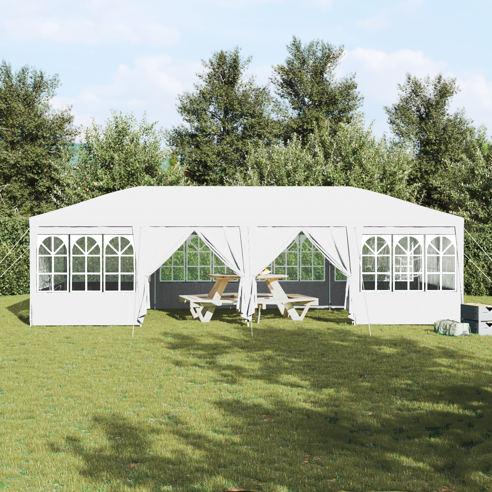 partytelt med 12 sidevegger Hvit 8x4 m PE