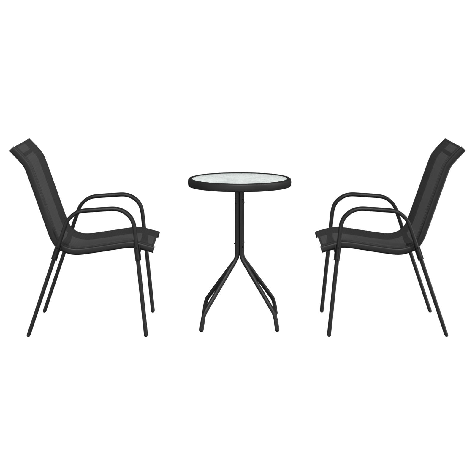 3-delt hage bistro-sett i svart textilene og stål