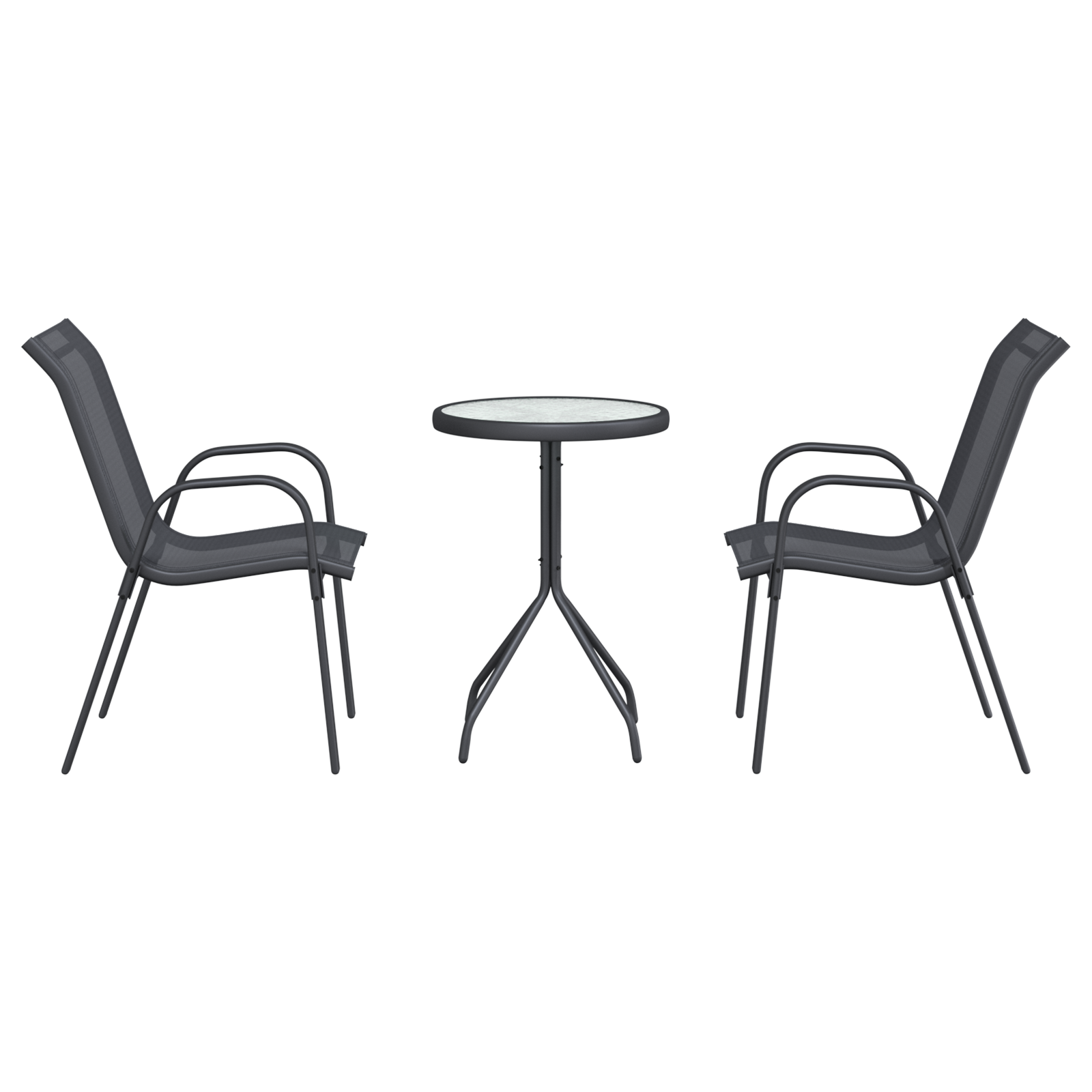 3-delt hagebistro-sett antrasitt textilene og stål