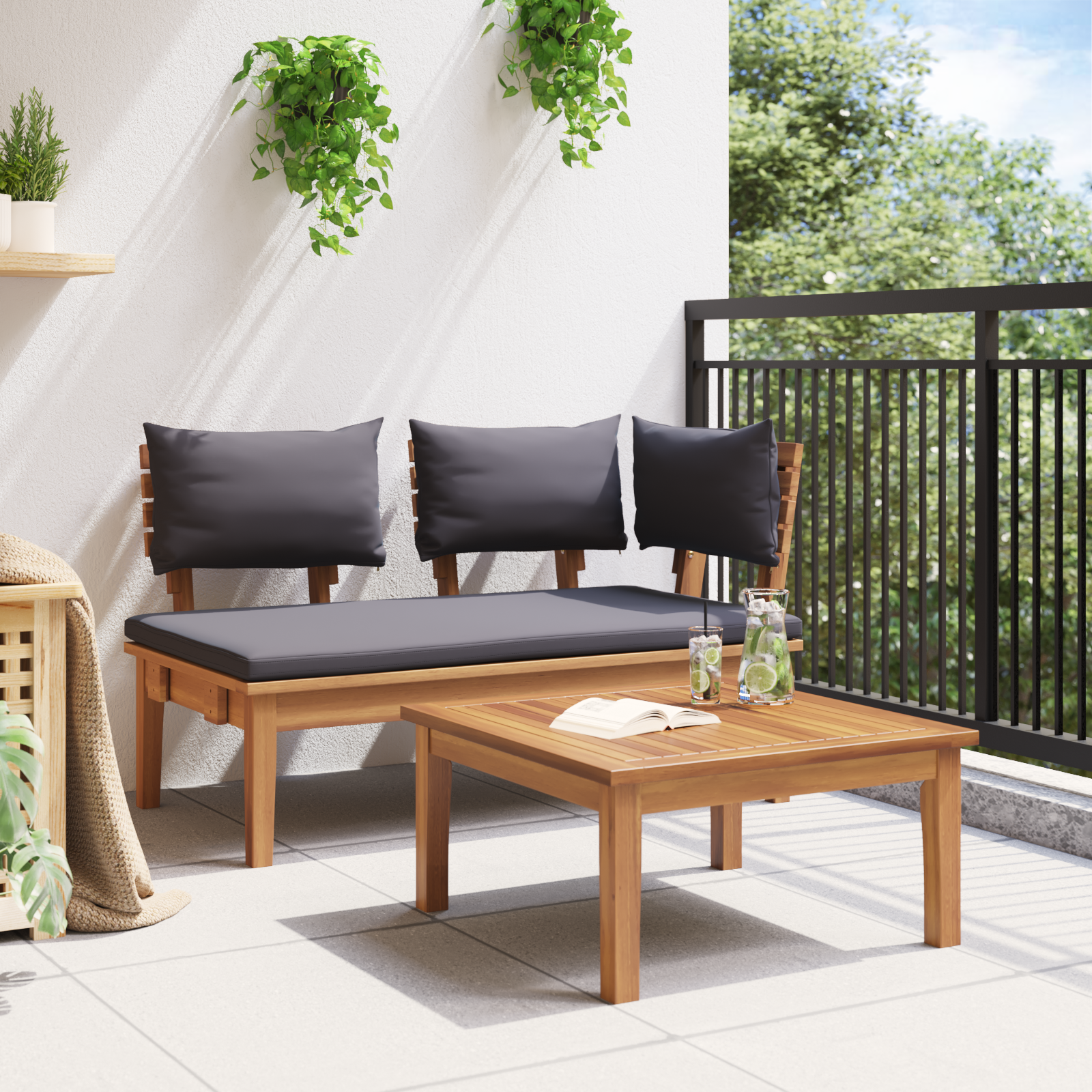 2-delt hagebenk sett solidt tre teak