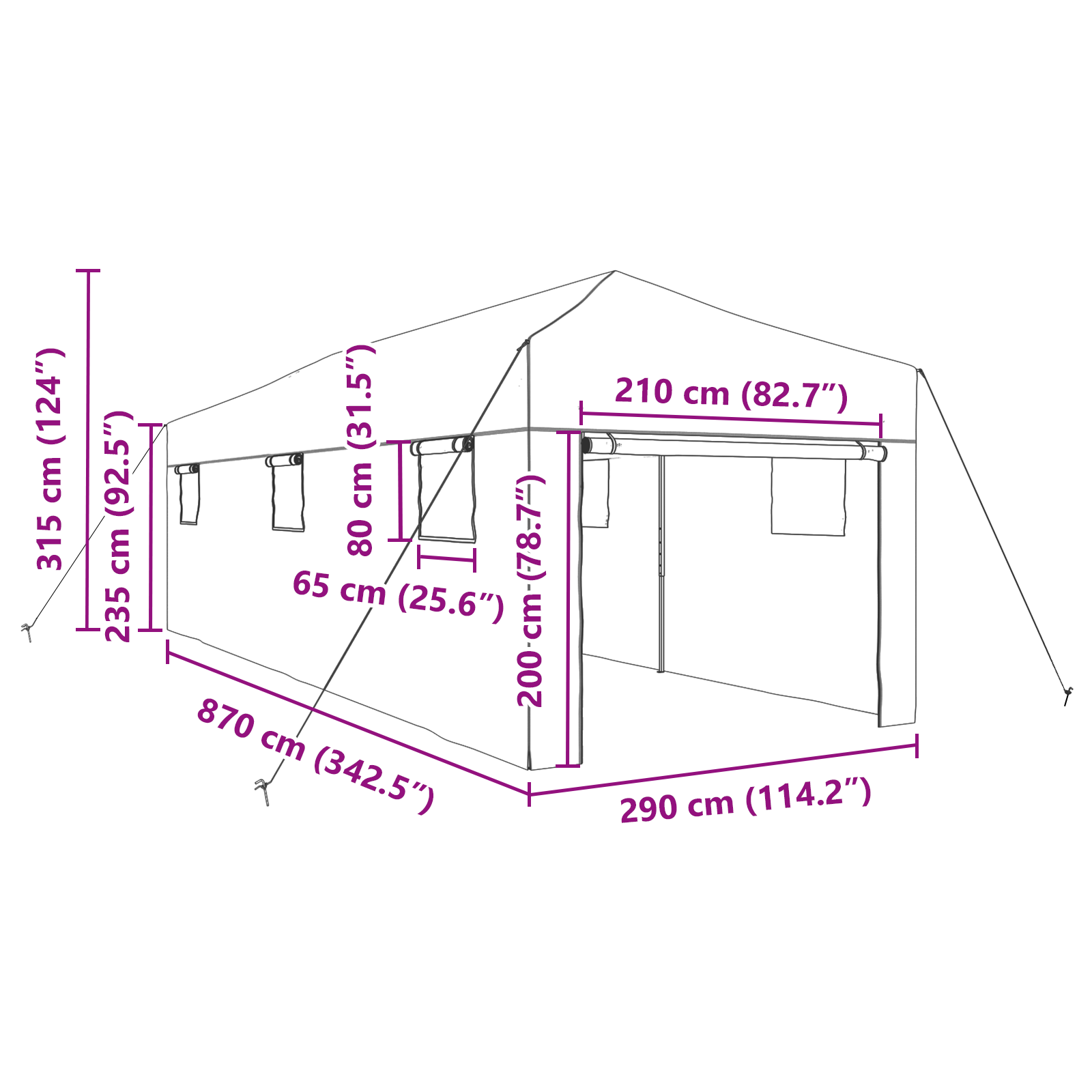 Drivhus med tak grønn 290 x 870 x 315 cm Stål