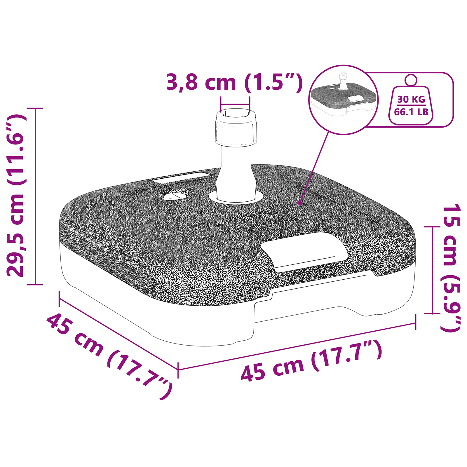 Utendørs parasolbase Svart 45 x 45 x 29.5 cm Plast