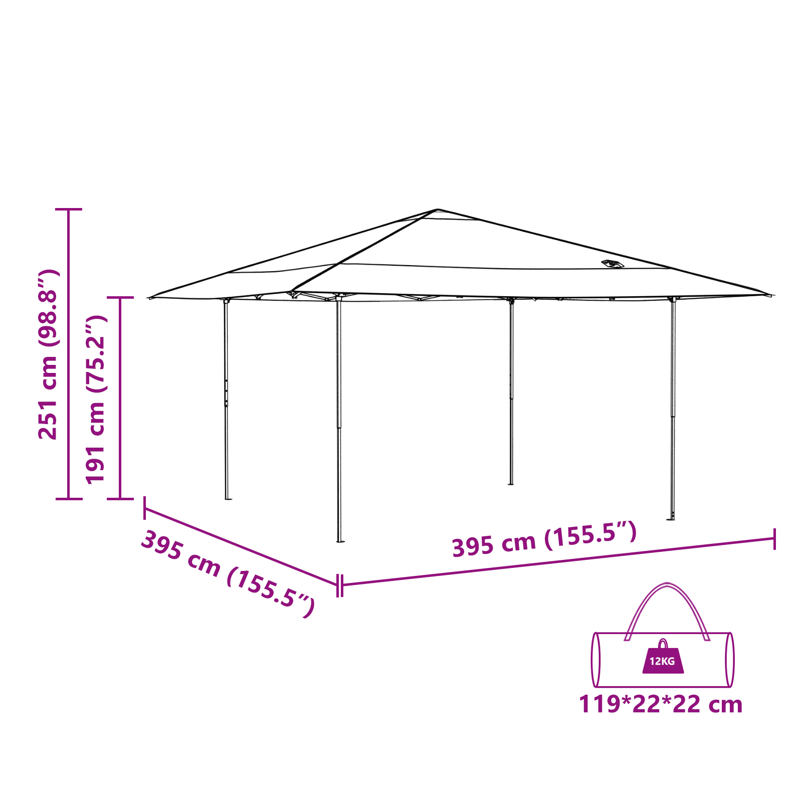 Canopy telt Blå 400 x 400 x 227 / 236 / 245 cm Oxford-stoff