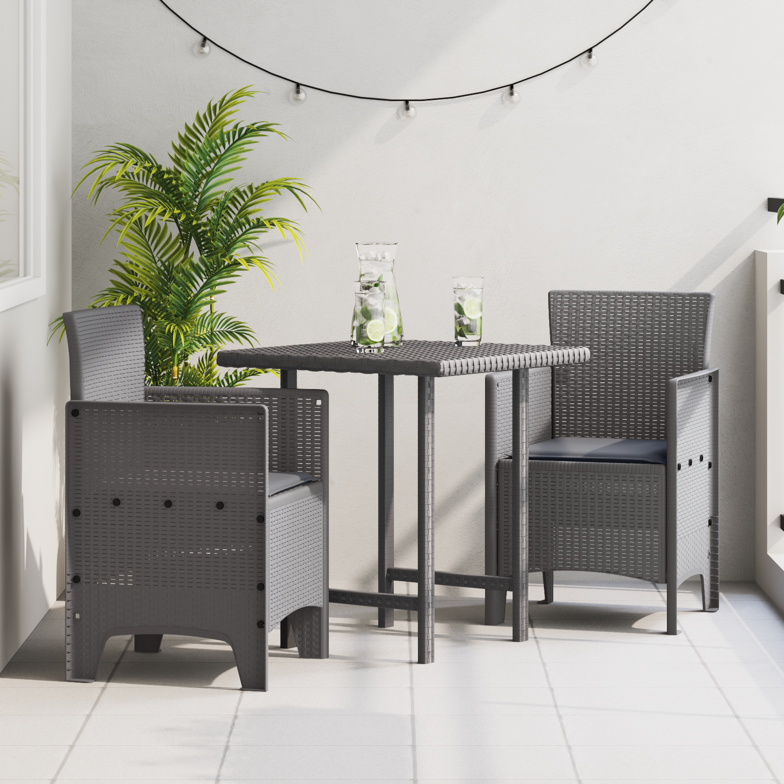 Hagemøbler med puter 2 stk Lysegrå Poly Rattan