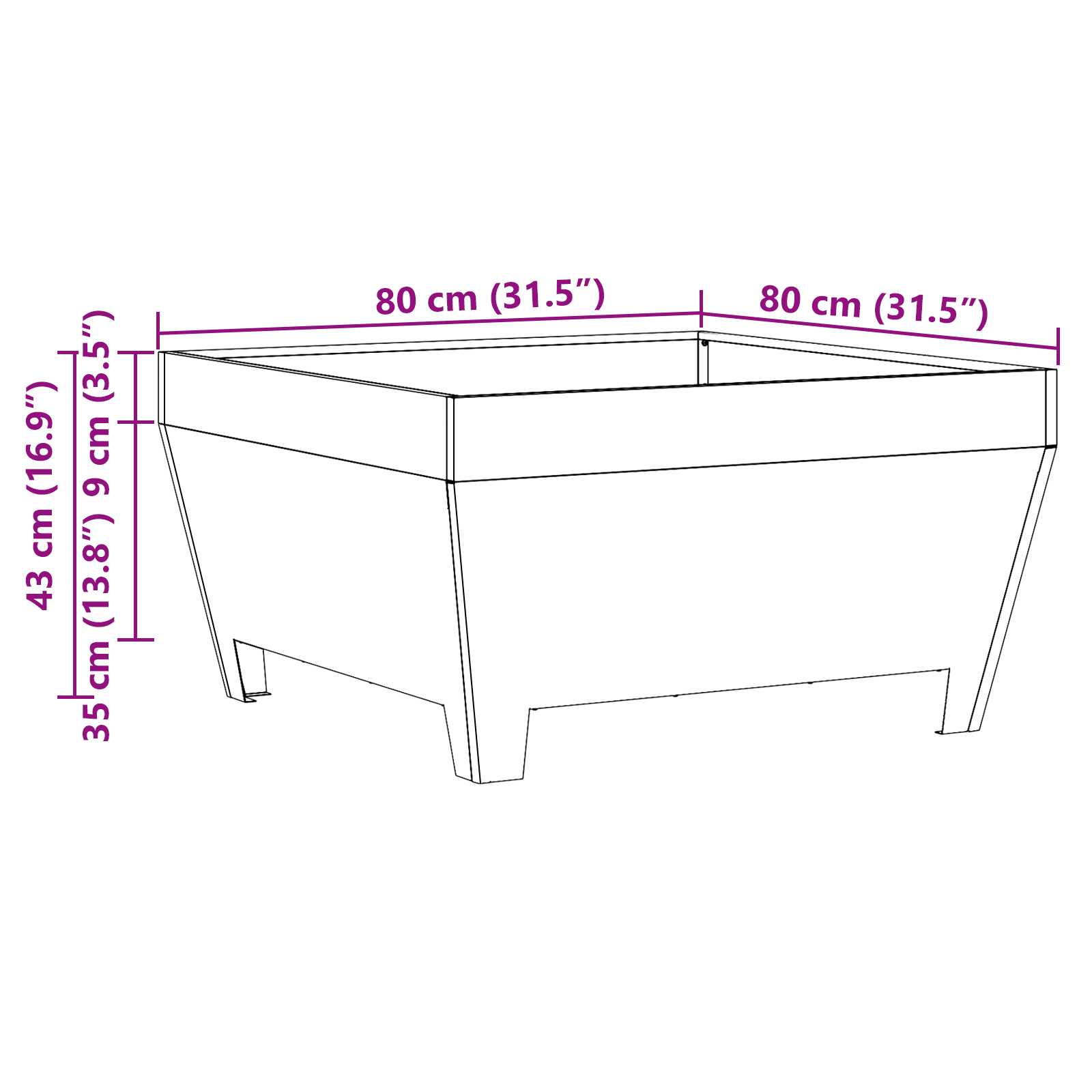 Fyrgrill Firkantet Svart 80x80x43 cm Stål