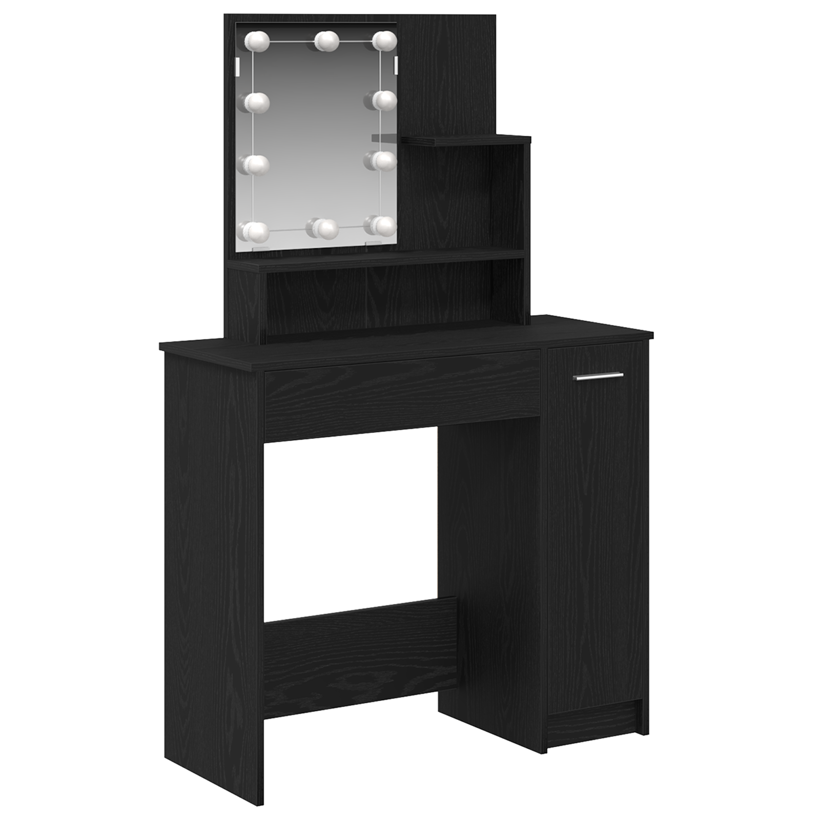 LED Sminkebord i Svart Eik - 86,5 x 35 x 136 cm