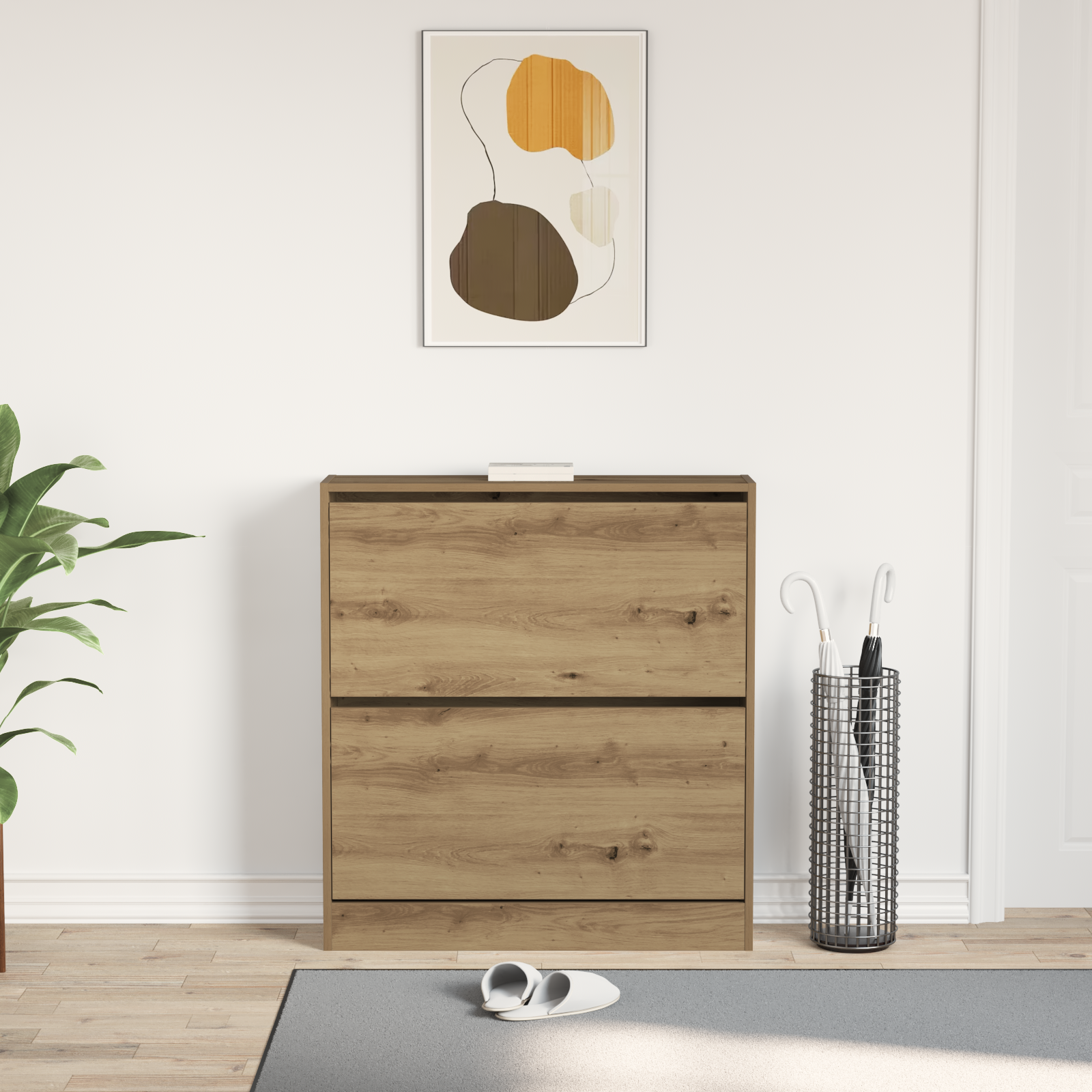Skohylle med Flip Skuff Røkt Eik 80x21x87,5 cm