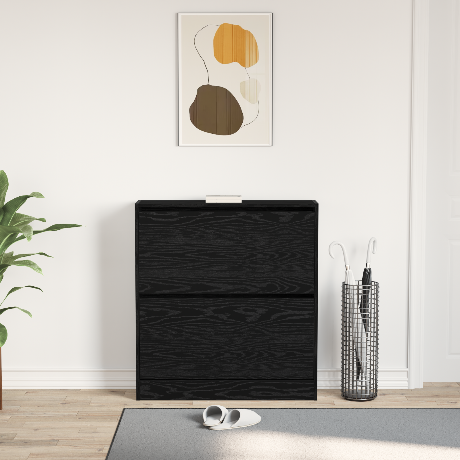 Skohylle med Flip Skuff Svart Eik 80x21x87,5 cm