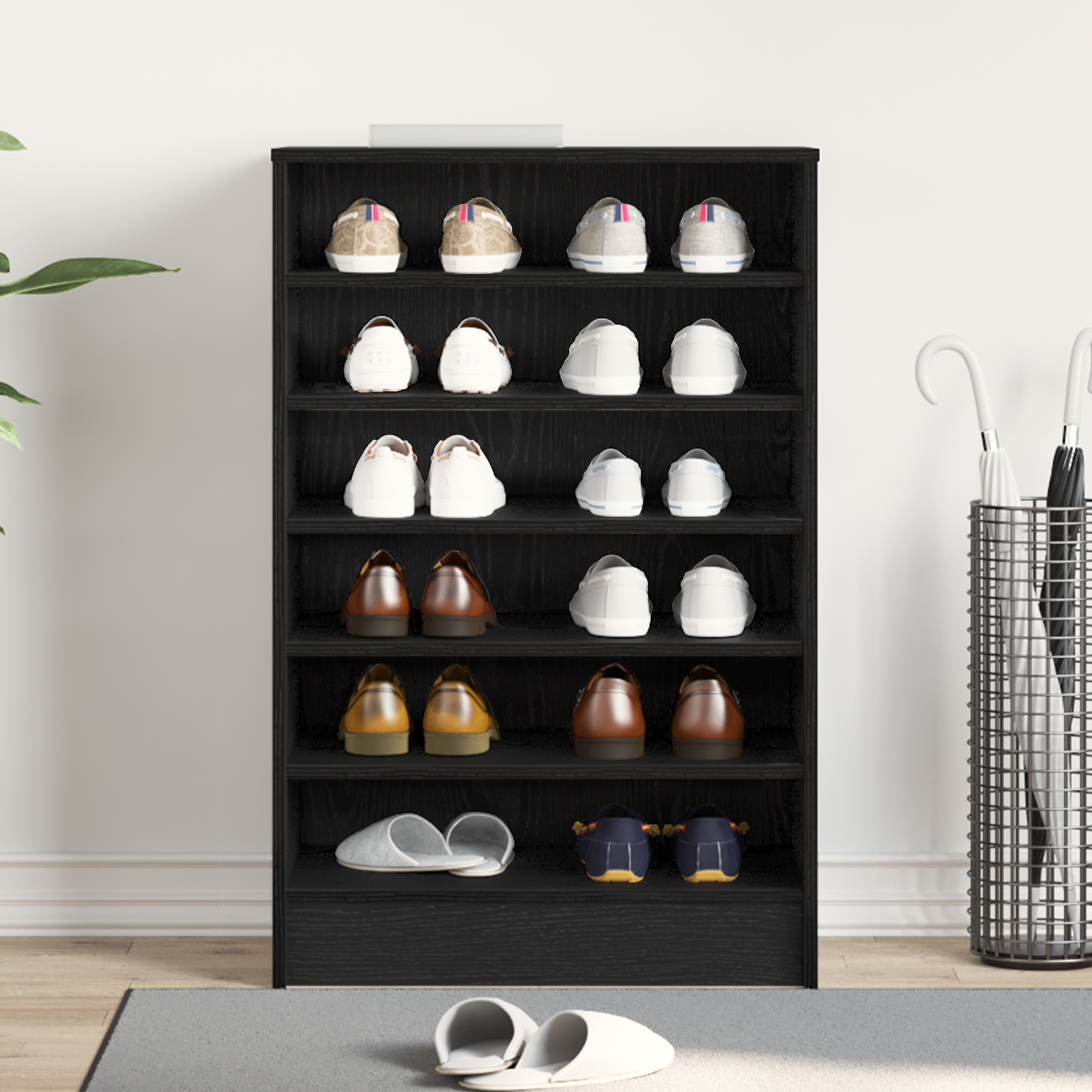 Skohylle Svart Eik 60x35x92 cm Laget av tre