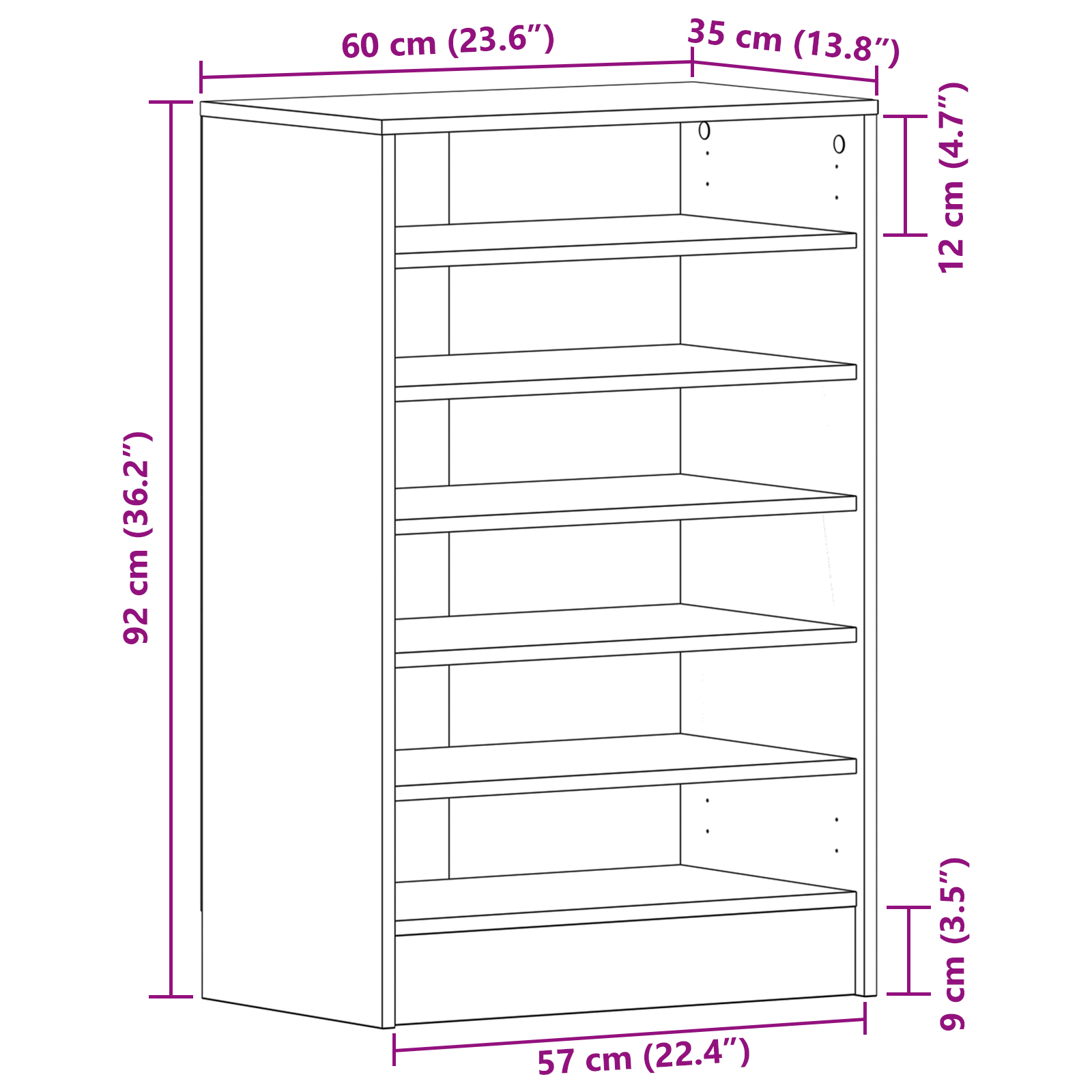 Skohylle Svart Eik 60x35x92 cm Laget av tre