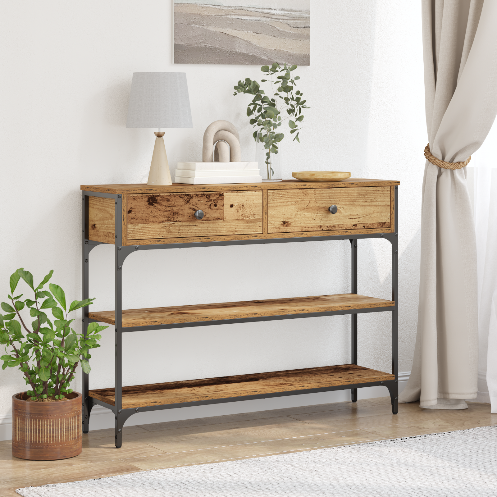 Konsollbord Gammelt Tre 100x25x75 cm Ingeniørtre og Stål