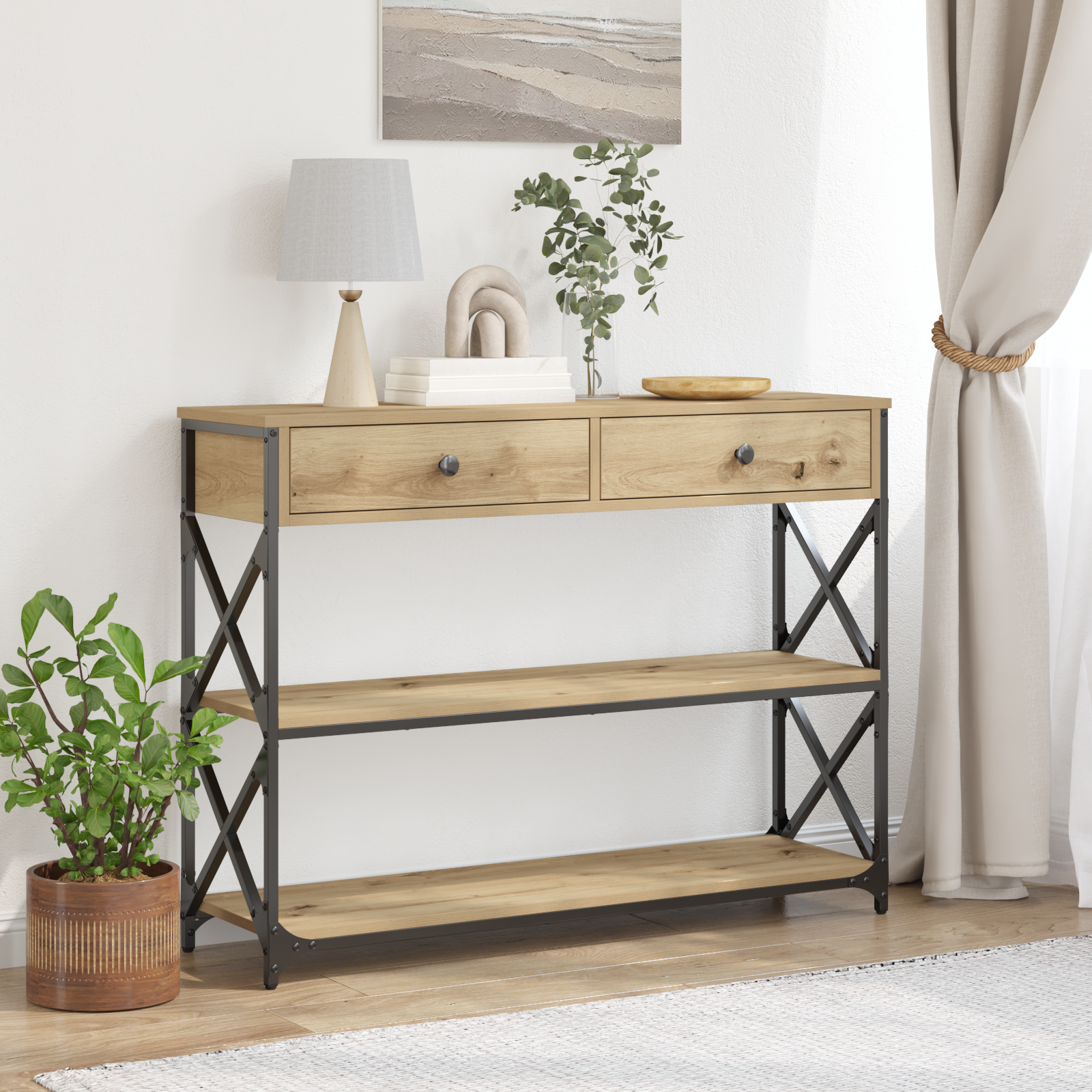 Konsollbord Artisan Eik 100x28x75 cm Ingeniørtre & Stål