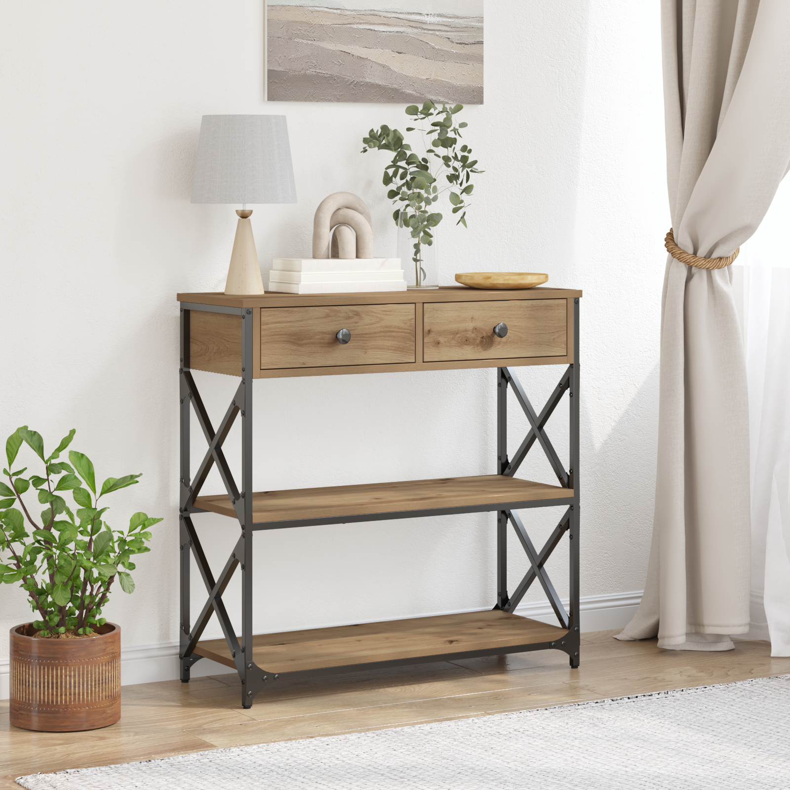 Konsollbord Artisan Eik 75x28x75 cm Ingeniørtre og Stål