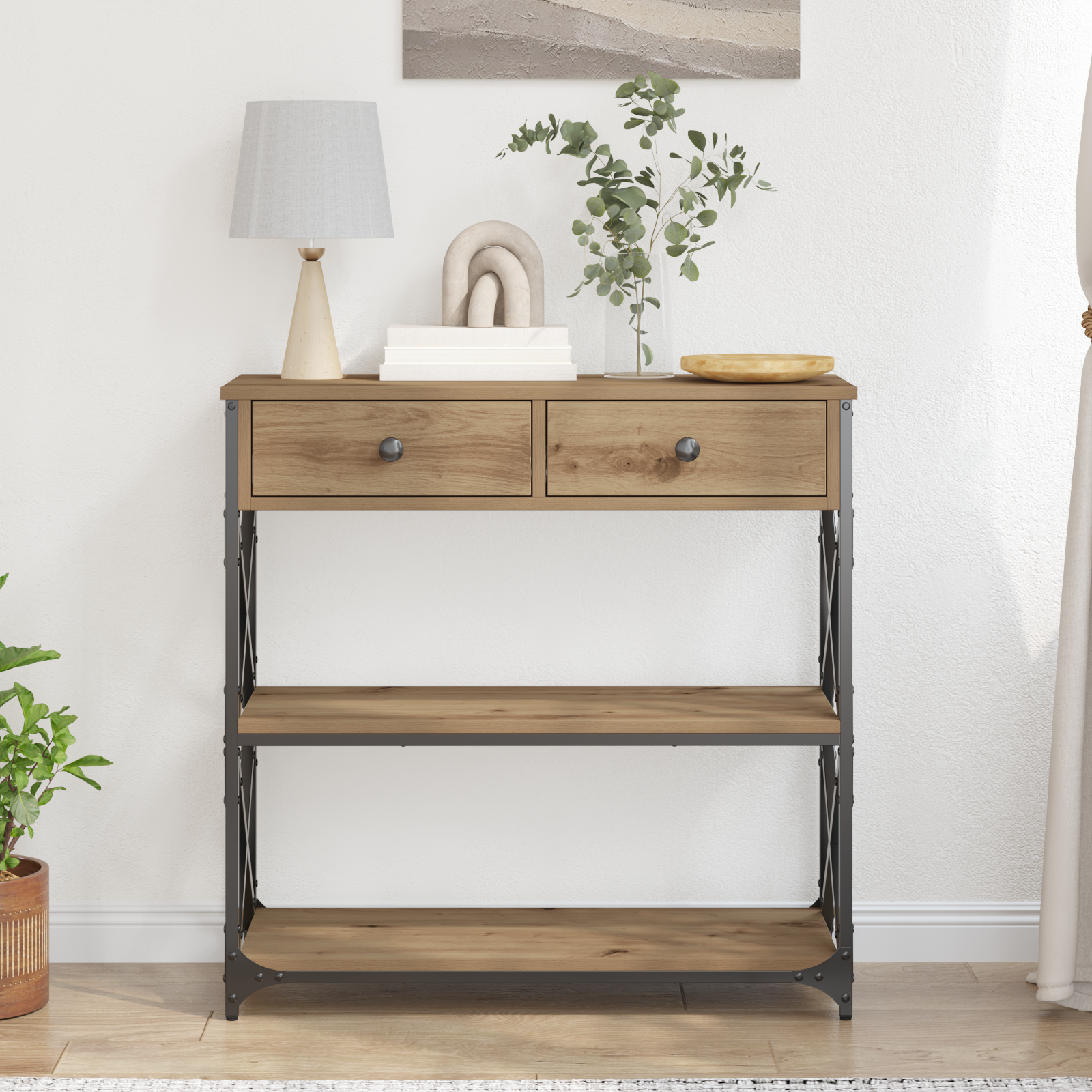 Konsollbord Artisan Eik 75x28x75 cm Ingeniørtre og Stål