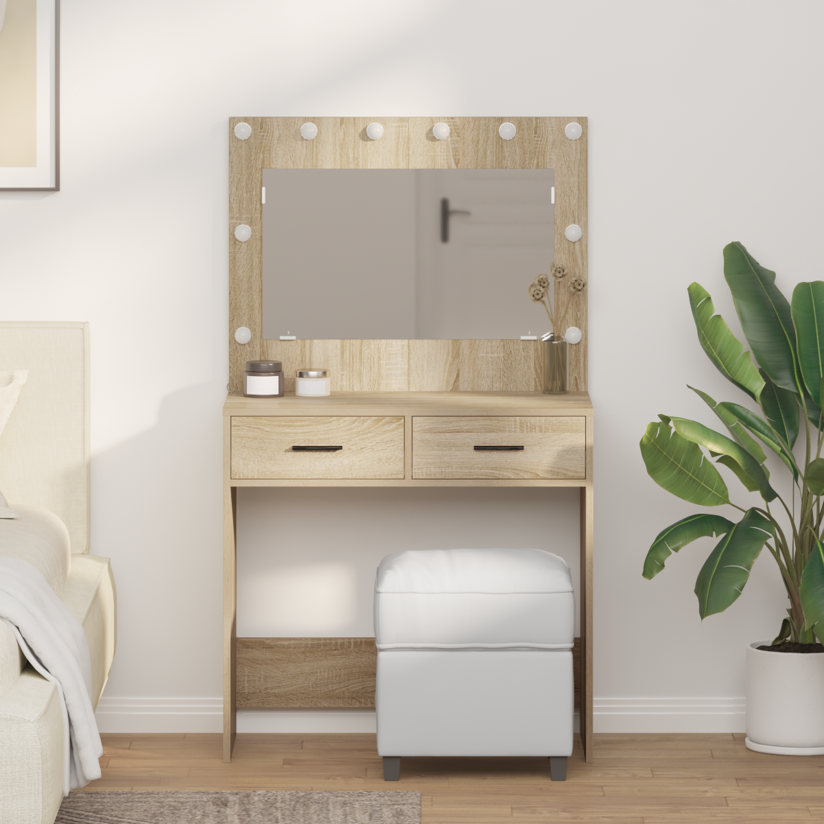 Dressing Table med LED-lamper Sonoma Eik 78.5x41x135 cm