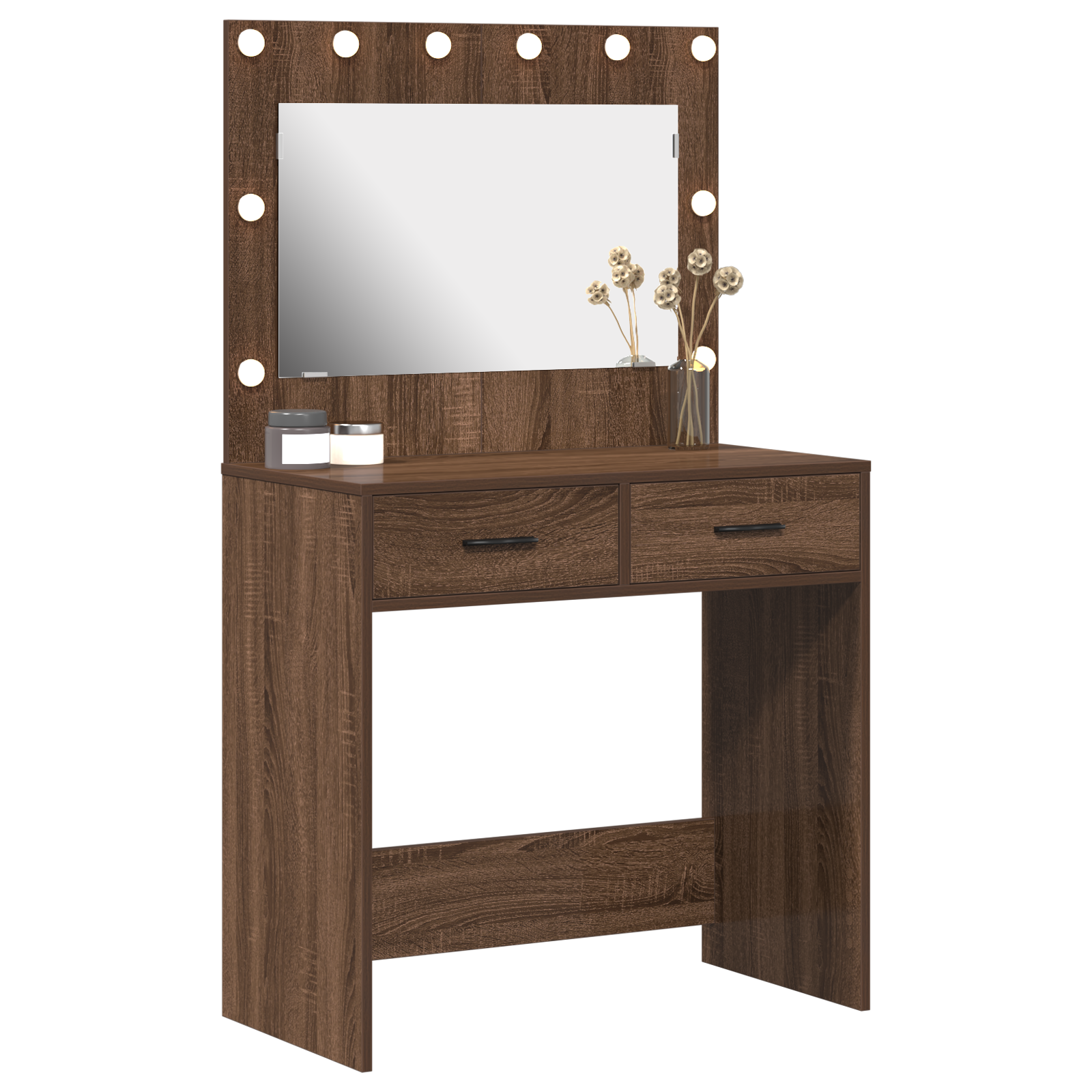 Sminkebord med LED-lys Brun Eik 78,5x41x135 cm