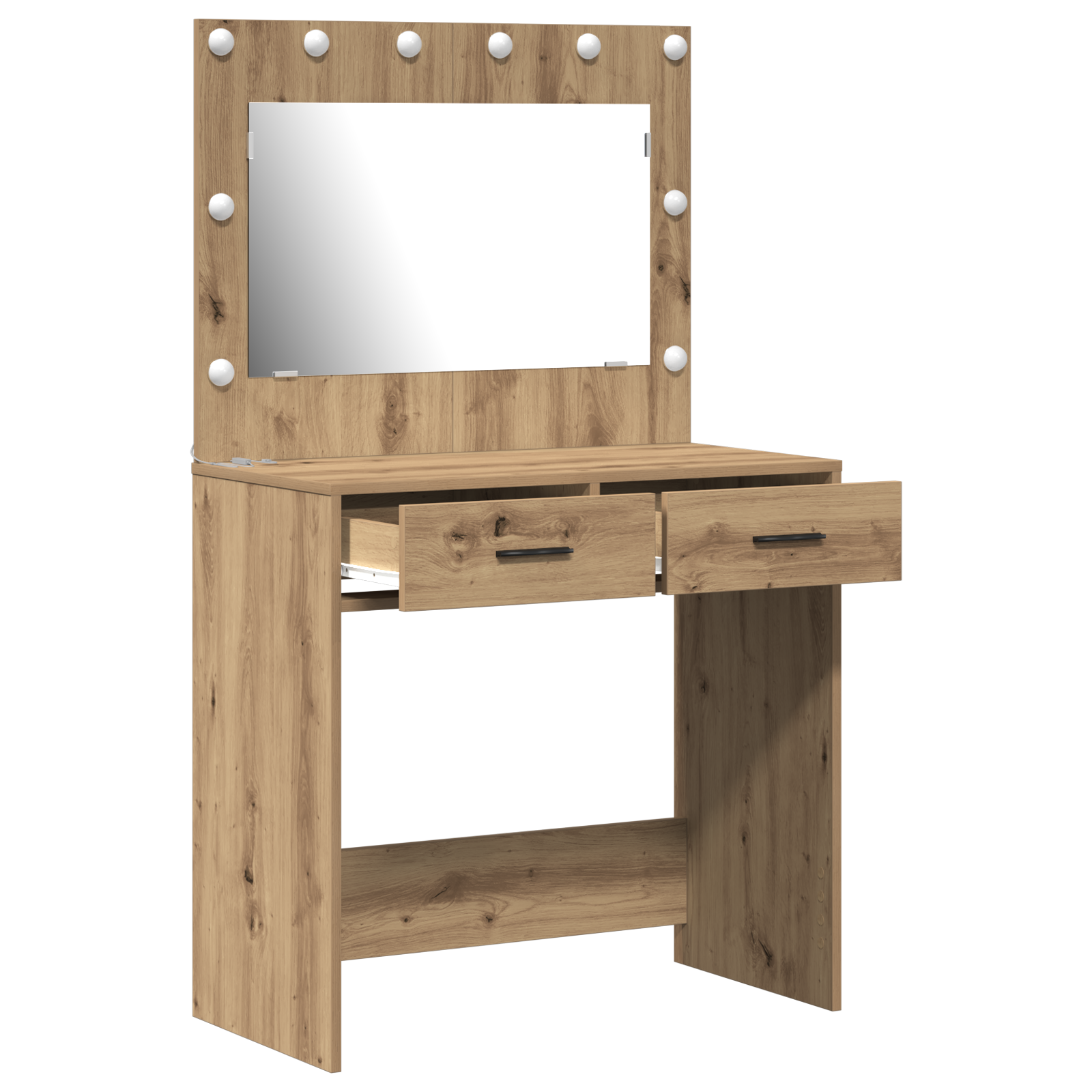 sminkebord med LED-lamper kunstnerisk eik 78,5x41x135 cm