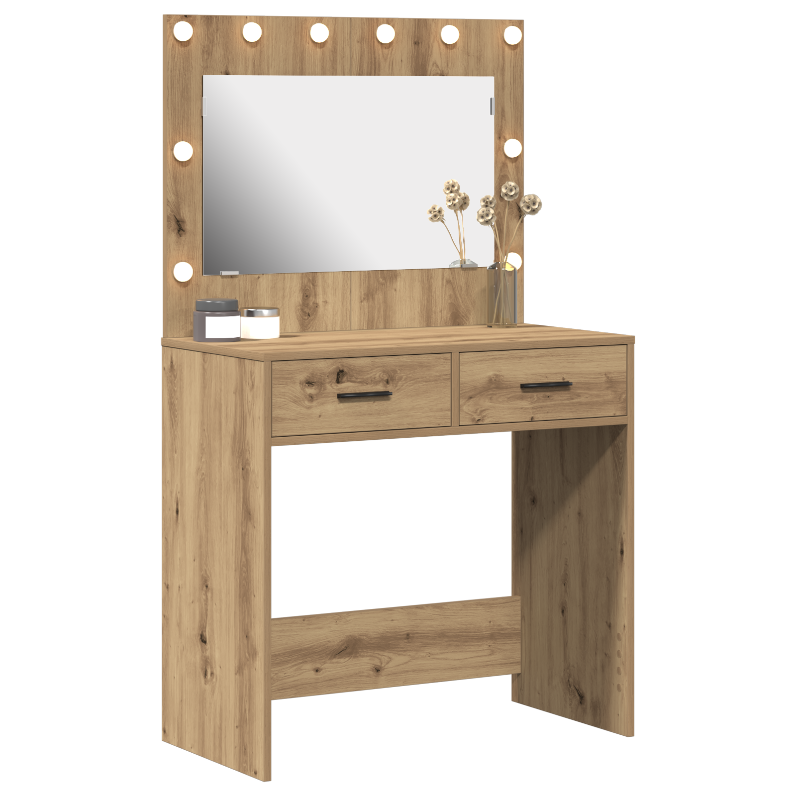 sminkebord med LED-lamper kunstnerisk eik 78,5x41x135 cm