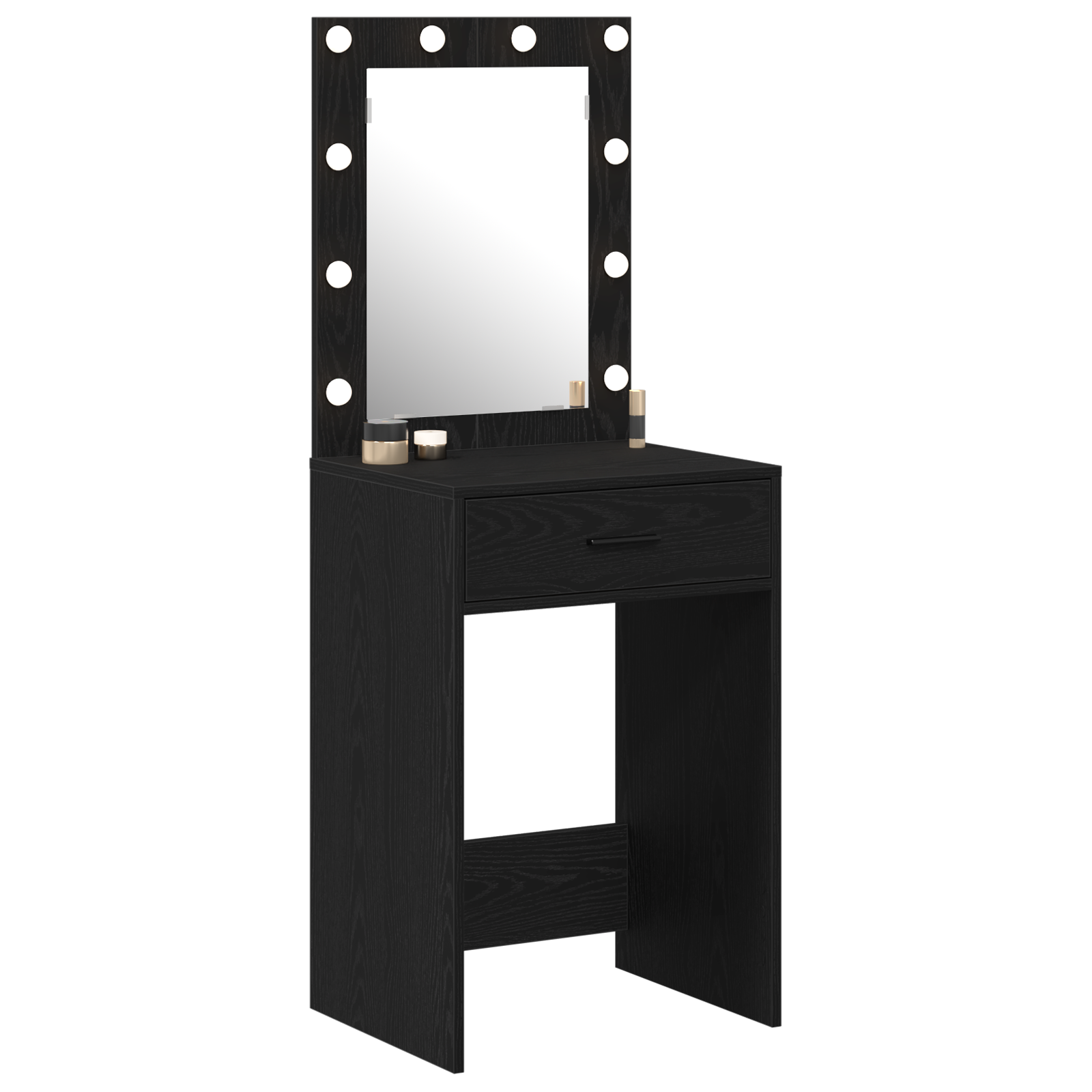 Dressing Table med LED-lamper Svart Eik 50x41x135 cm