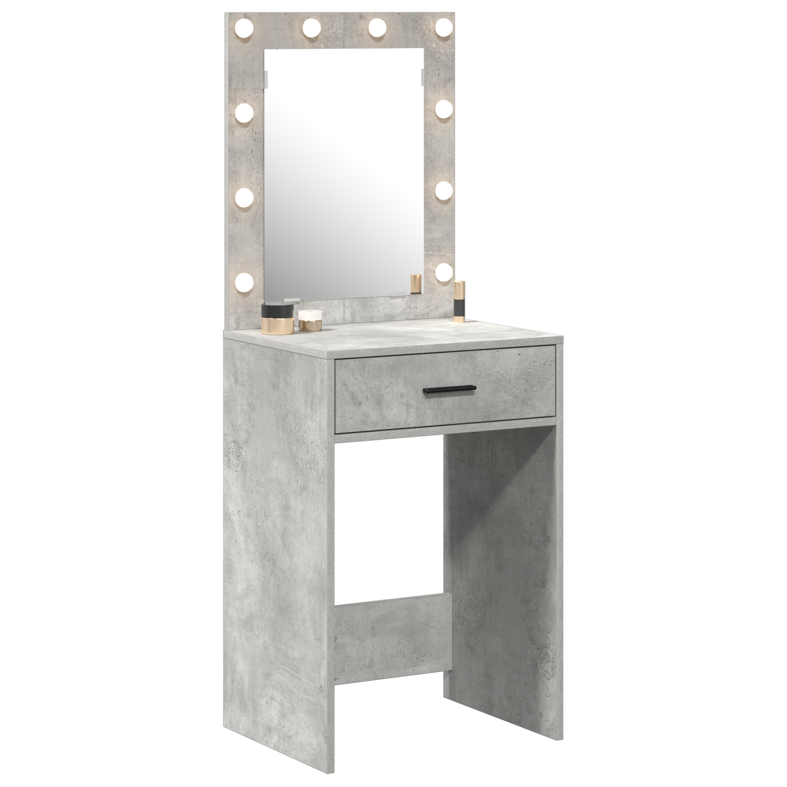 Sminkebord med LED-lamper i betonggrå, 50x41x135 cm