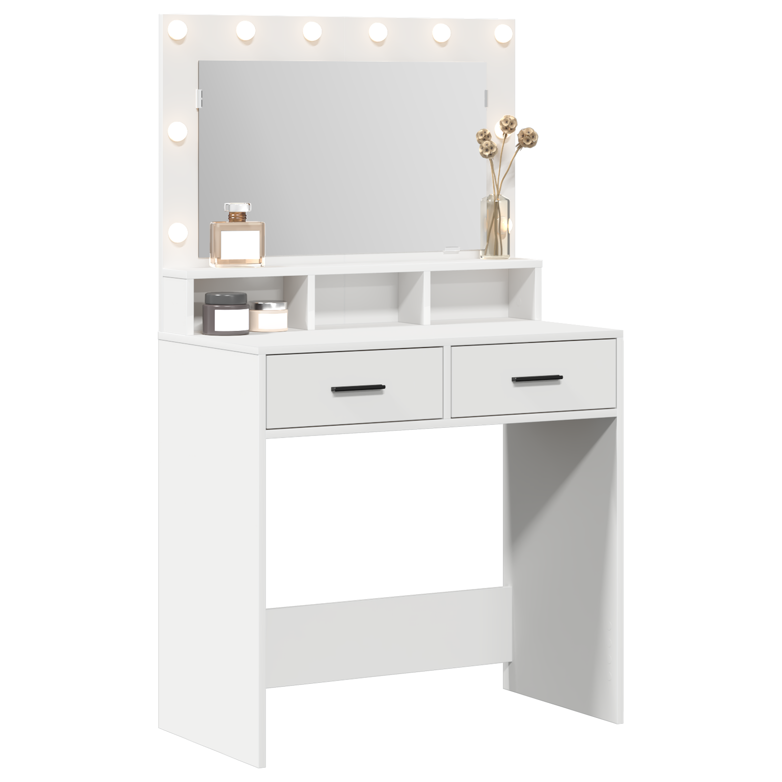 Sminkebord med LED-lys, Hvit, 79x41x135 cm