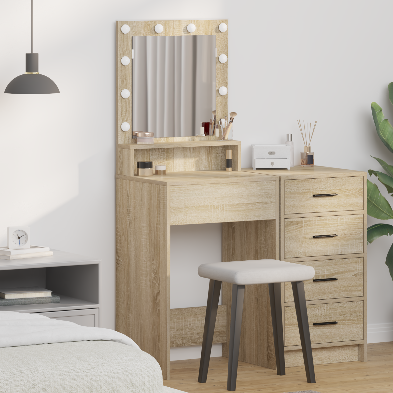 Dressing Table med LED Lys i Sonoma Oak, 50x41x135 cm