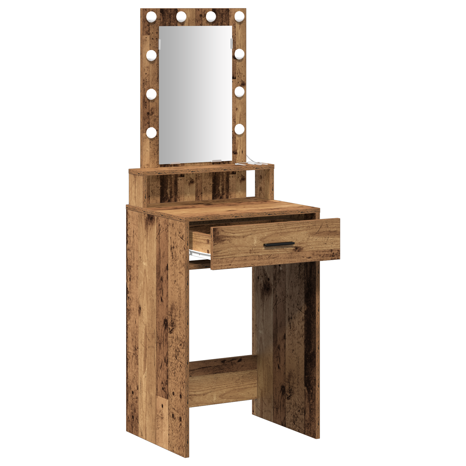 Sminkebord med LED-lamper Gammelt tre 50x41x140 cm