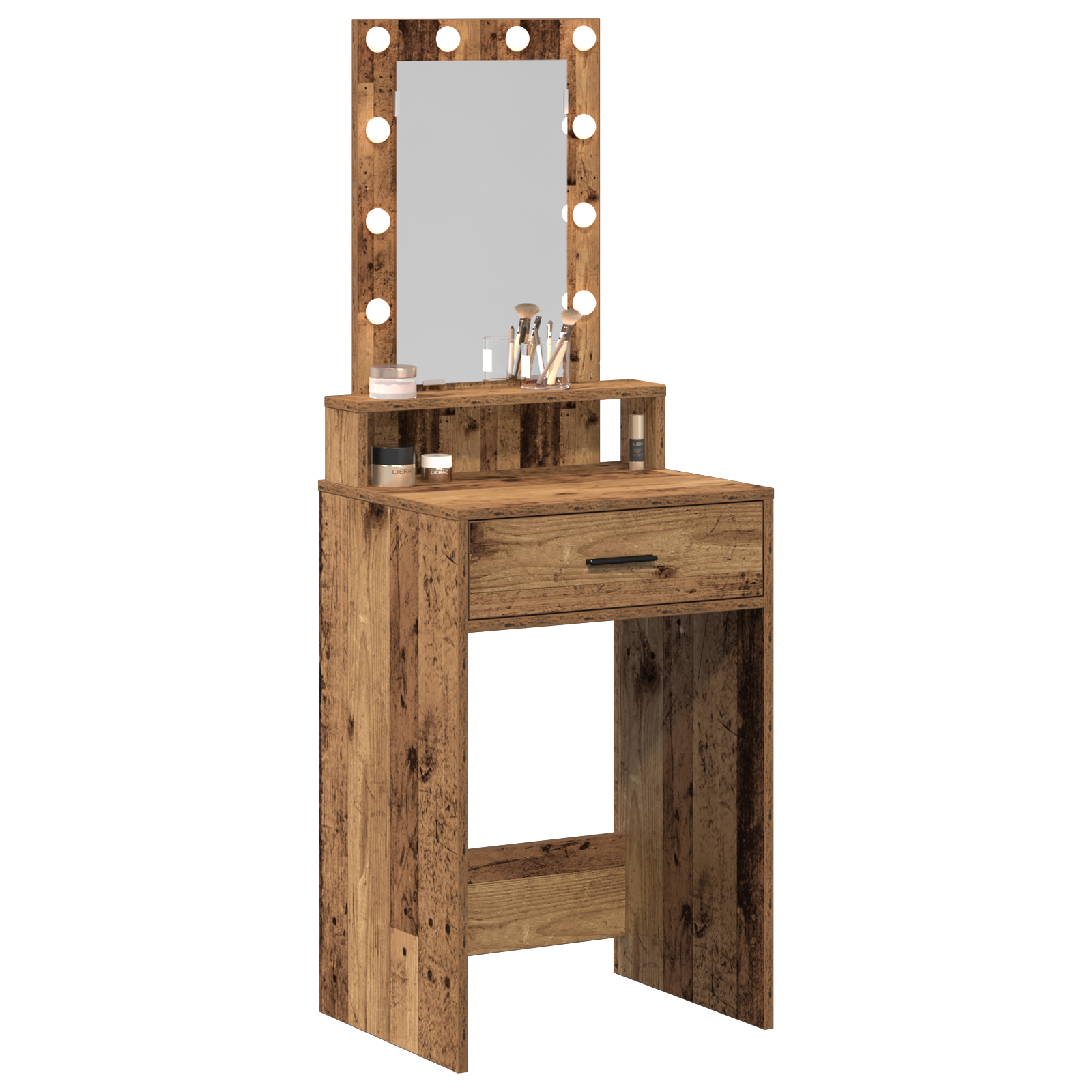 Sminkebord med LED-lamper Gammelt tre 50x41x140 cm