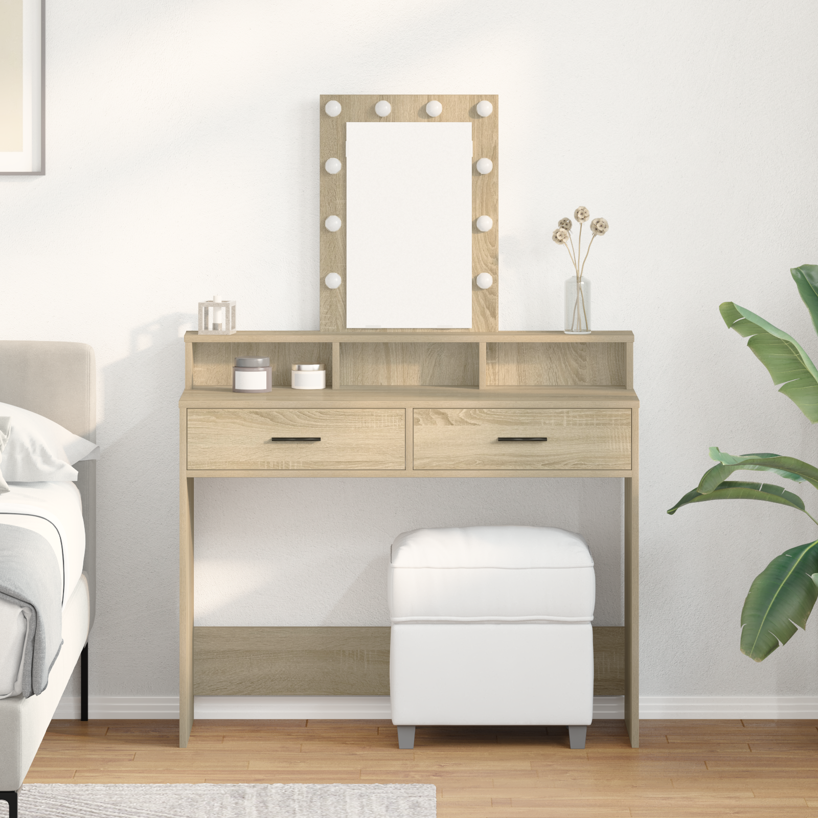 Dressing Table med LED lys Sonoma Eik 100x41x140 cm
