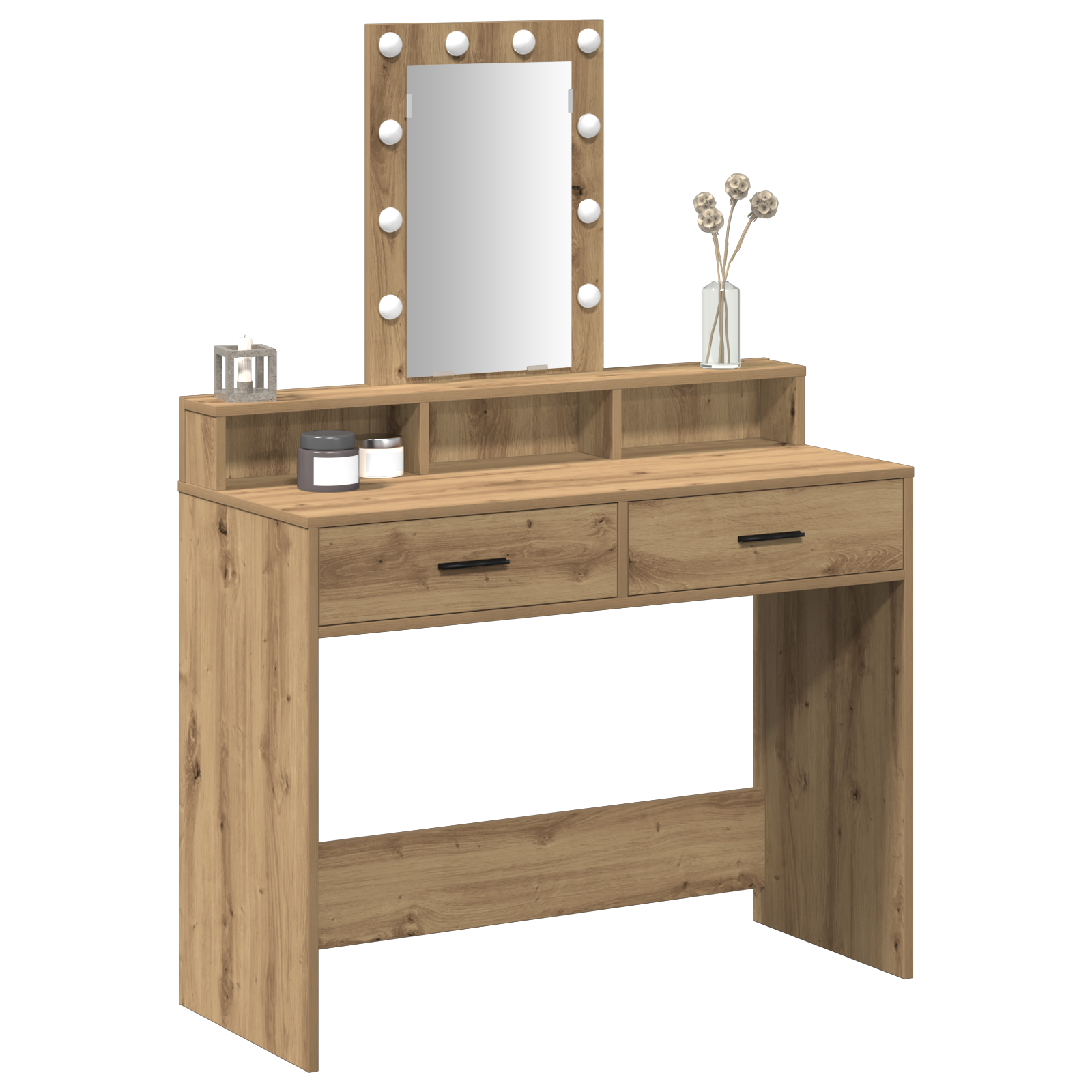 Sminkebord med LED-lamper Artisan Eik 100x41x140 cm
