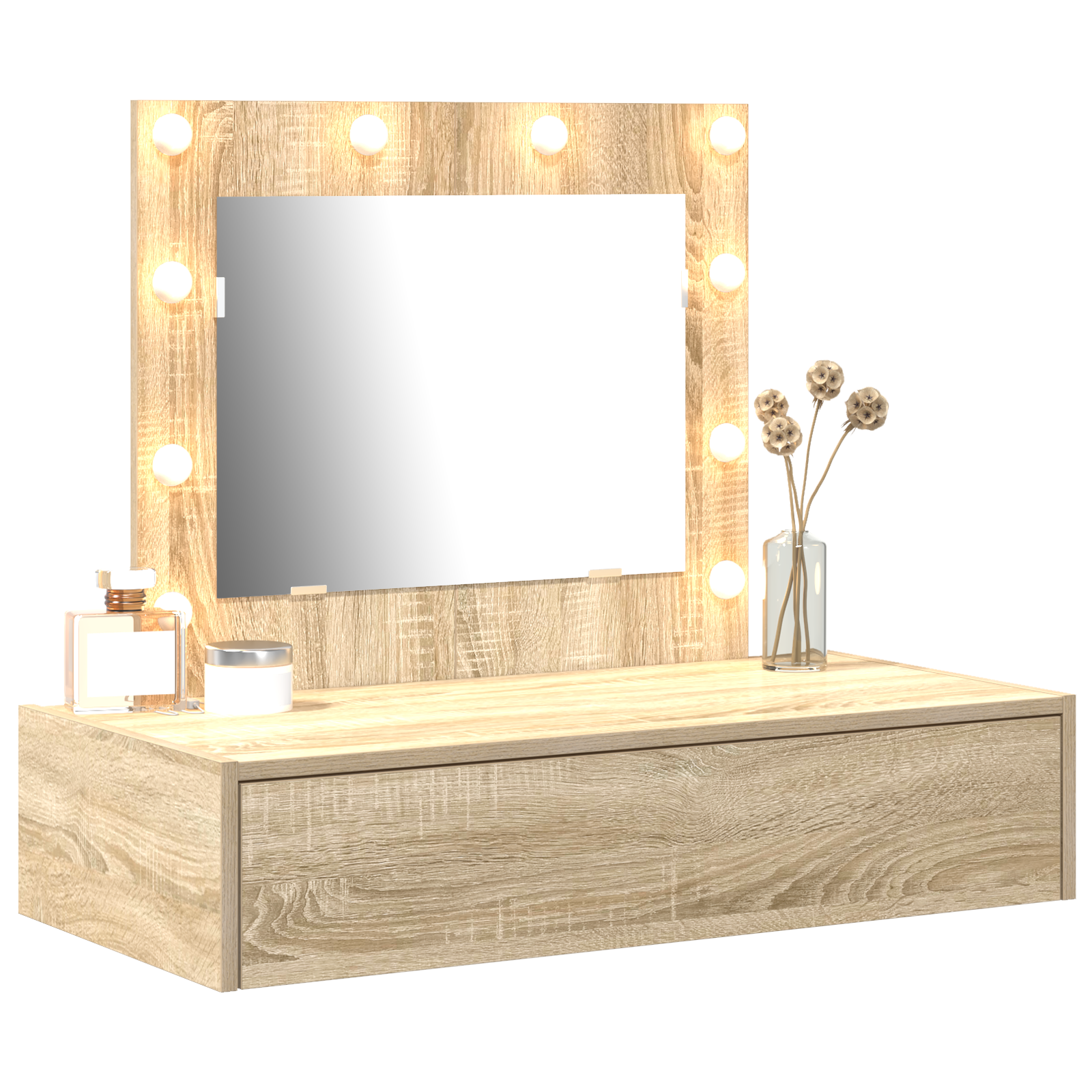 Vegghengt Sminkebord med LED-lamper Sonoma Eik