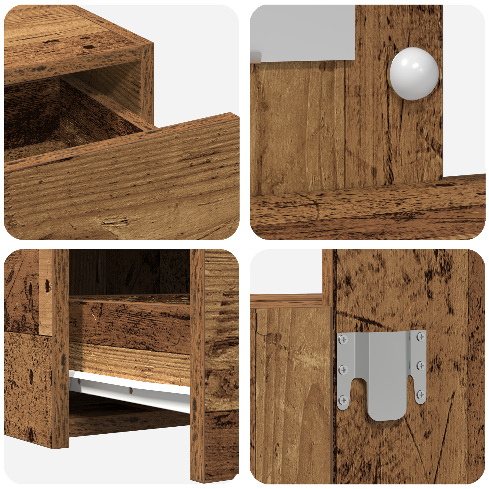 Vegghengt Sminkebord med LED-lamper - Gammelt Tre
