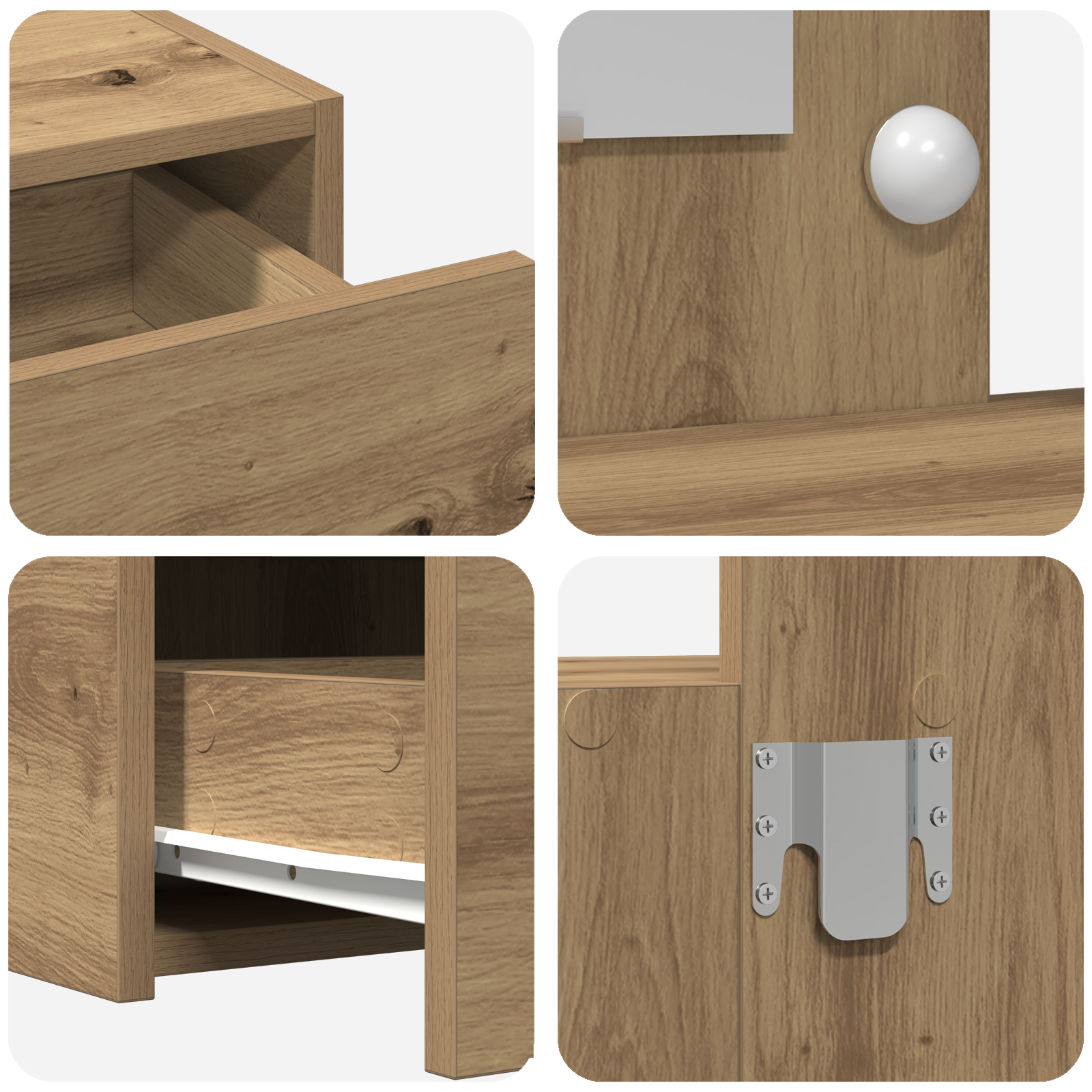 Vegghengt Sminkebord med LED-lamper Artisan Eik