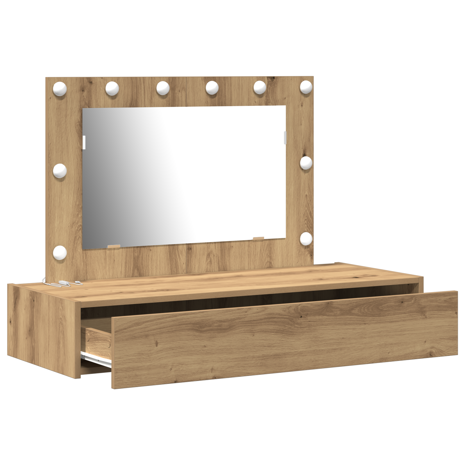Vegghengt Sminkebord med LED-lamper Artisan Eik