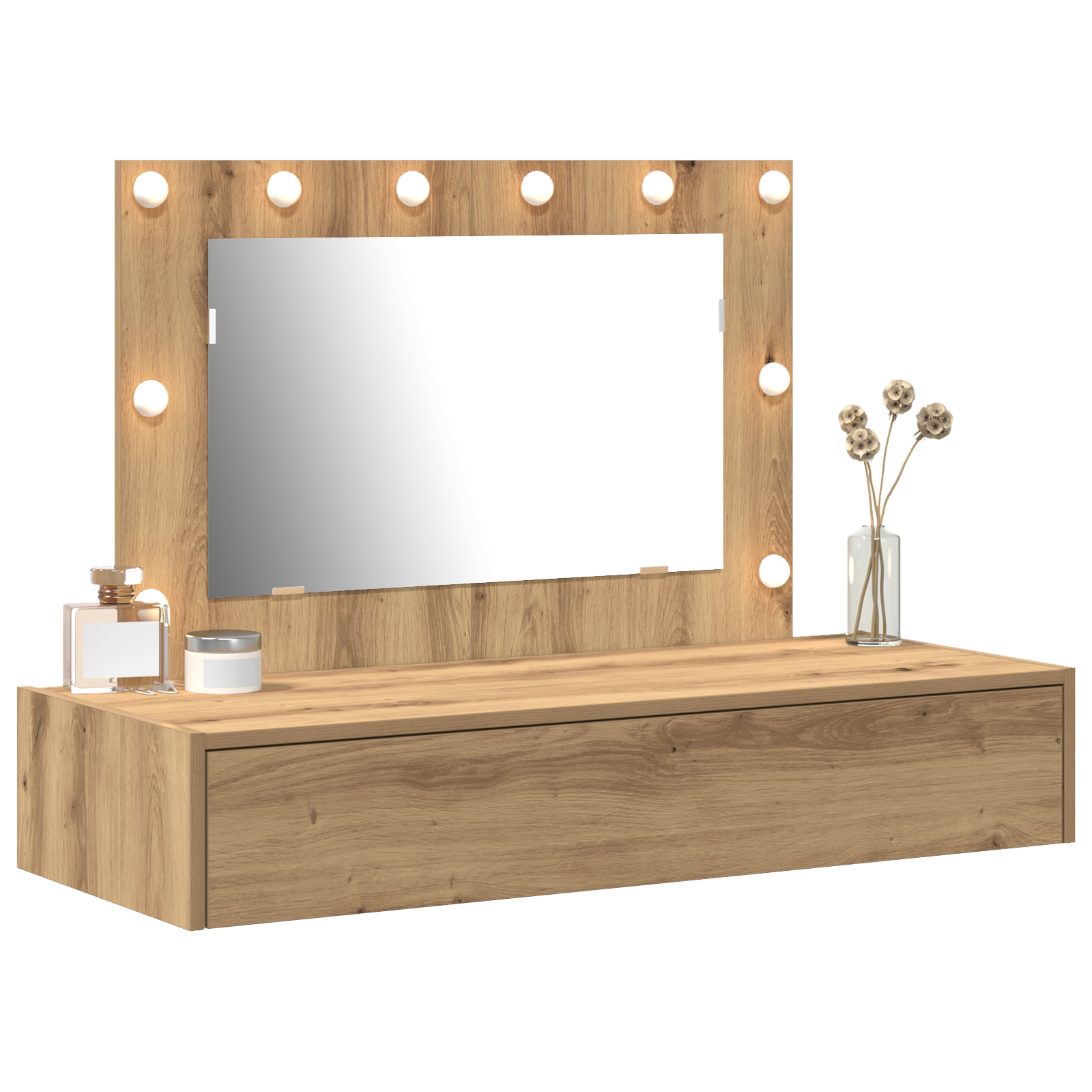 Vegghengt Sminkebord med LED-lamper Artisan Eik