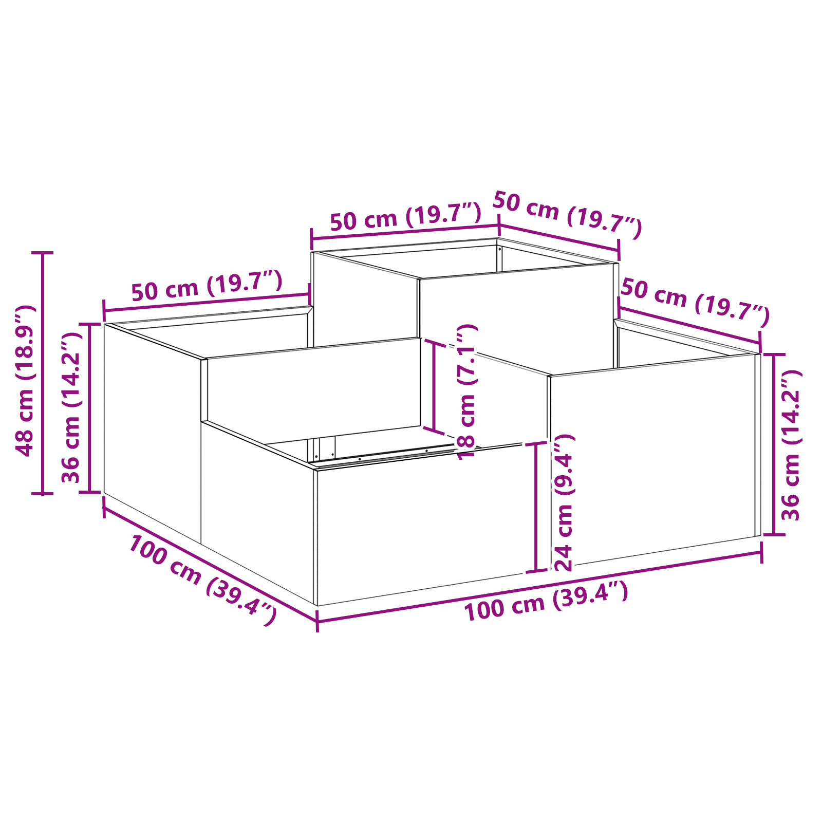 Hagekasse 100 x 100 x 48 cm Hvit Stål