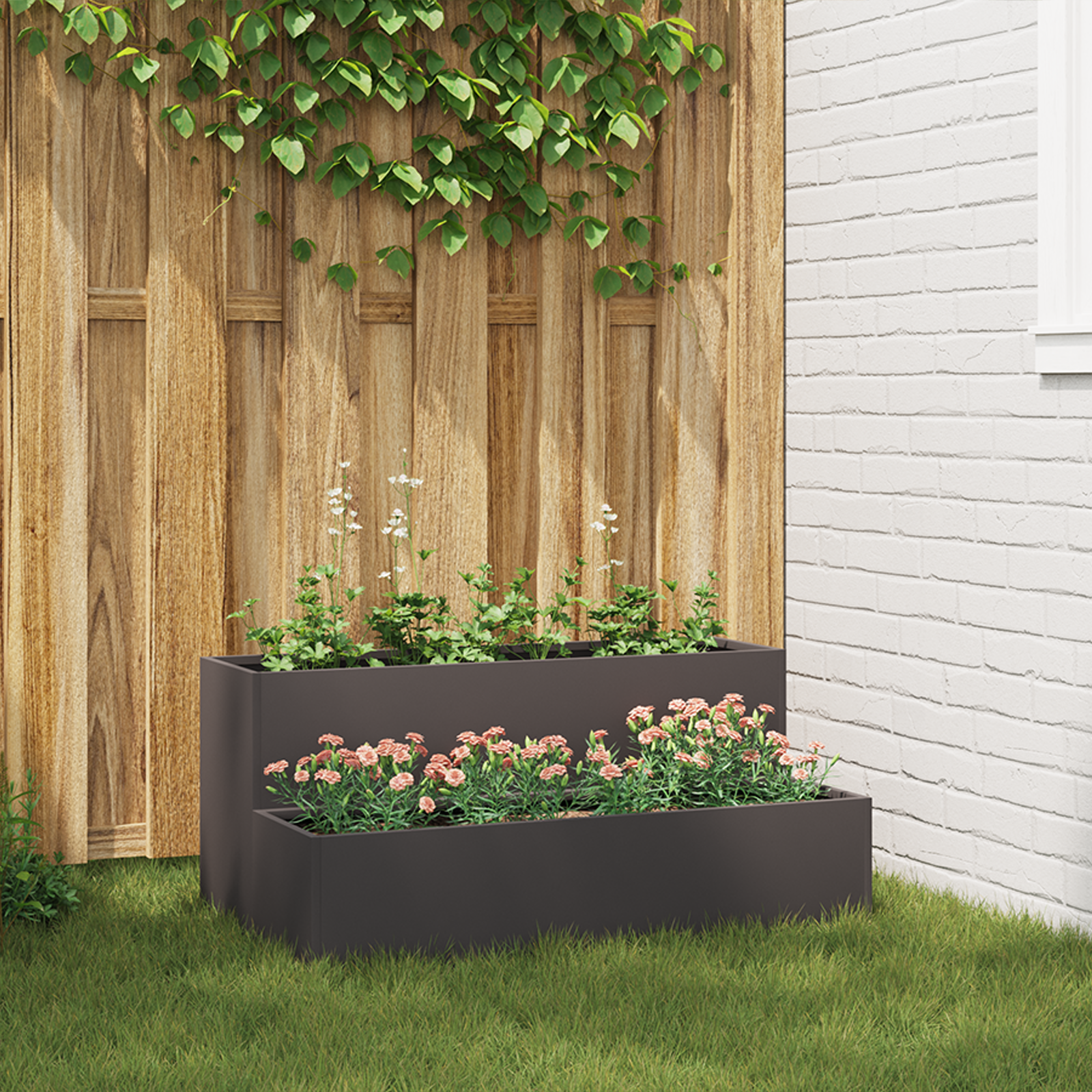 hageplanter - 2-Tier svart stål, 100x60x45 cm