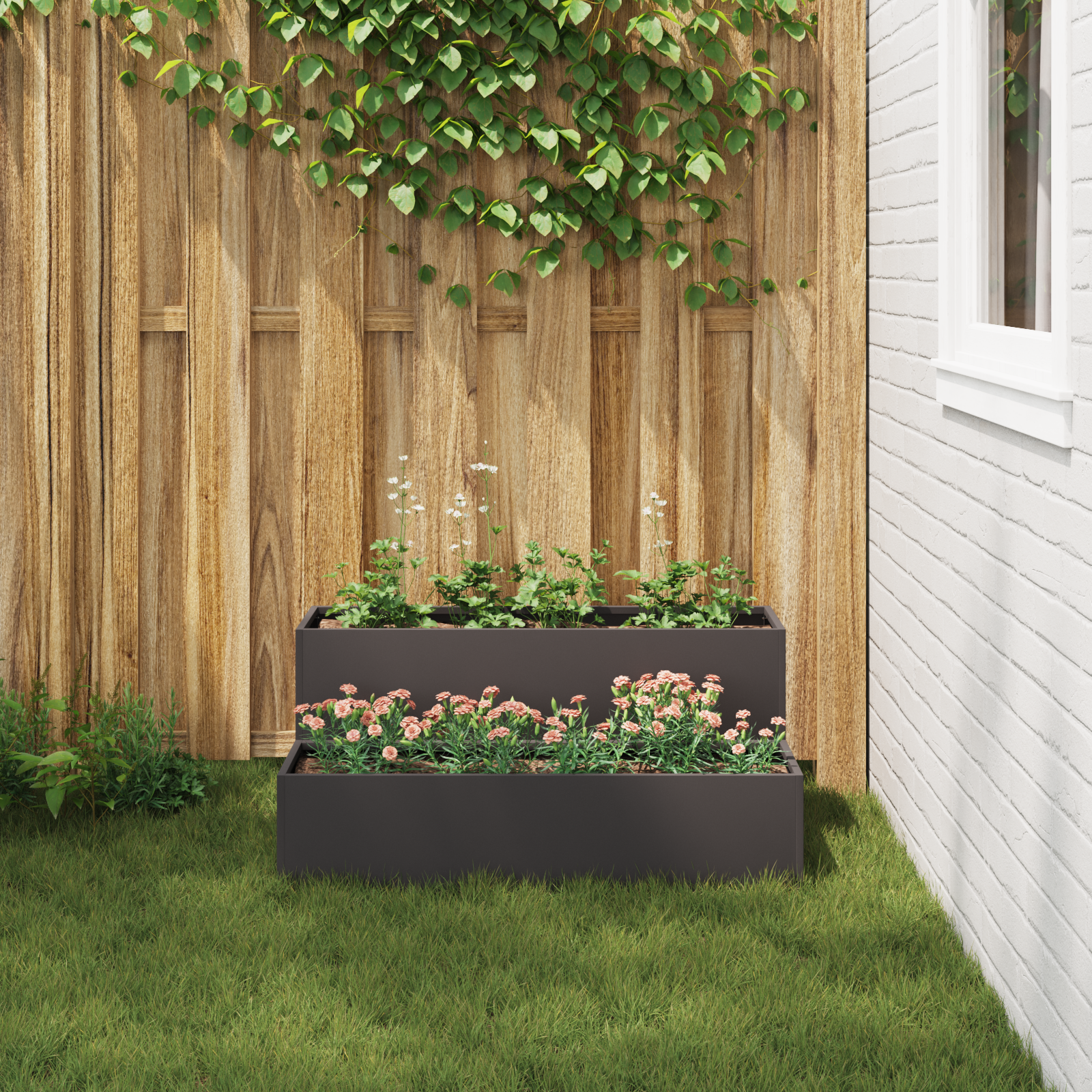 hageplanter - 2-Tier svart stål, 100x60x45 cm