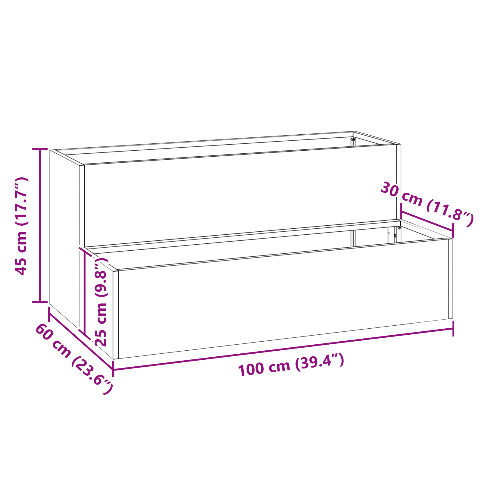 hageplanter - 2-Tier svart stål, 100x60x45 cm