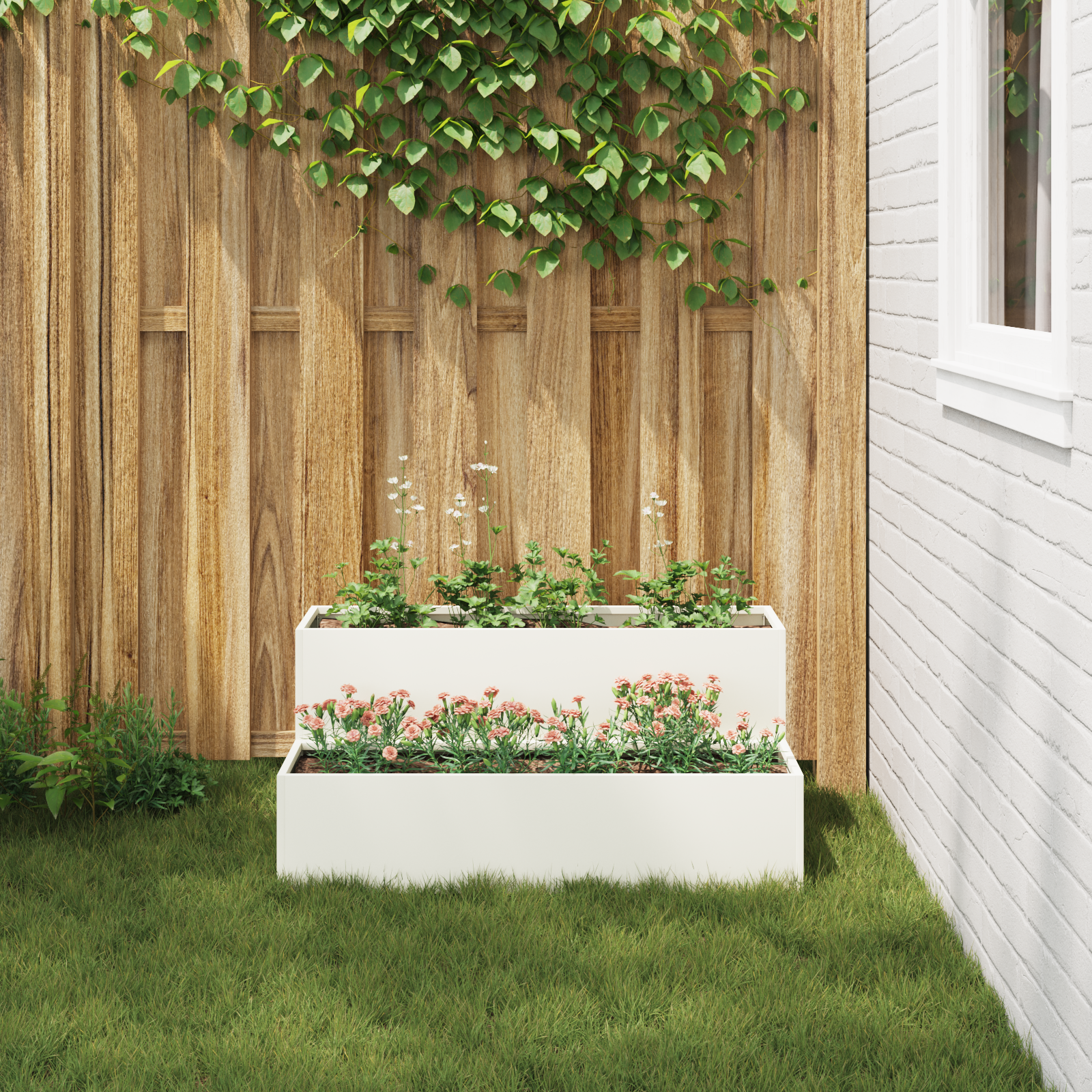 Hageplanter 2-Nivå 100x60x45 cm Hvit Stål