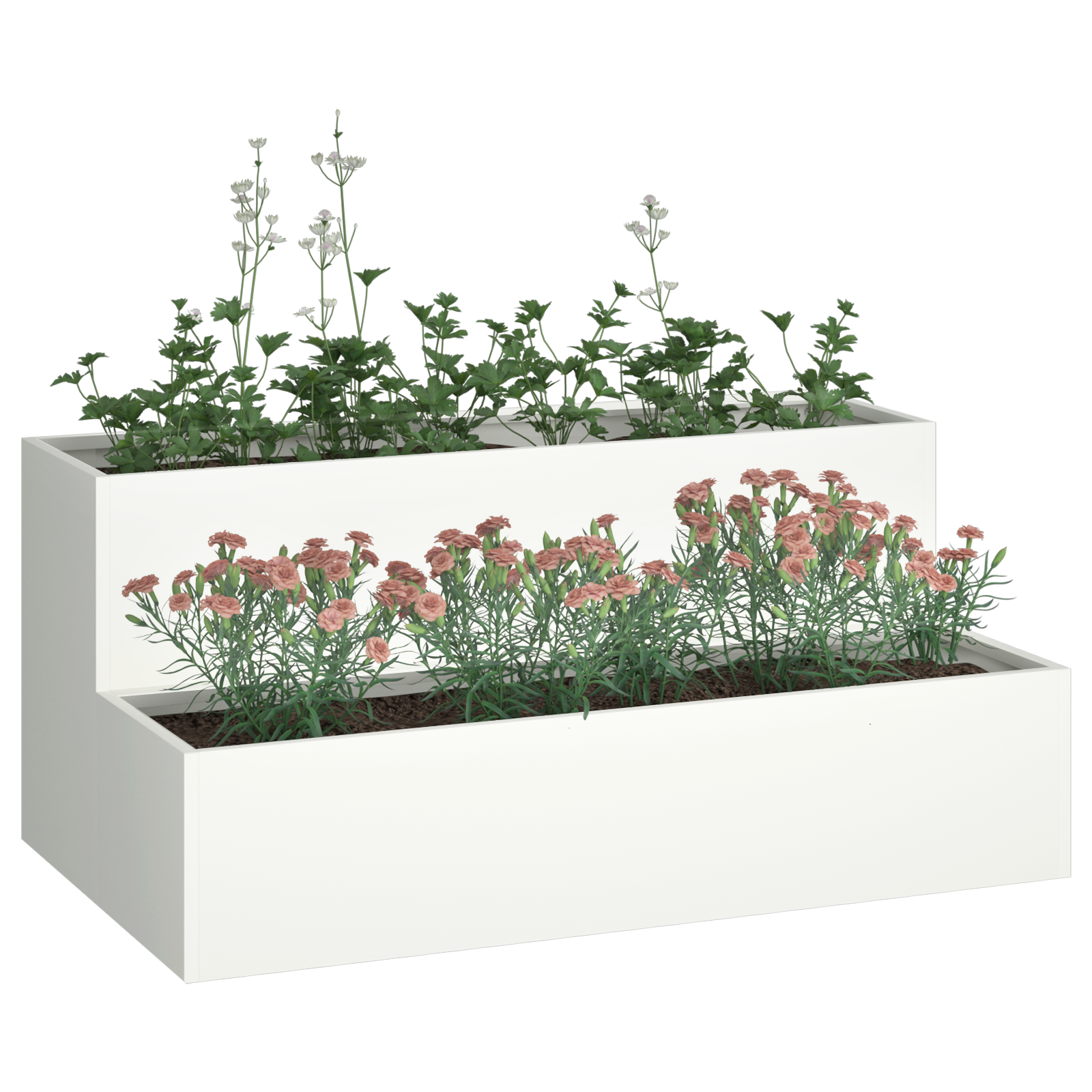 Hageplanter 2-Nivå 100x60x45 cm Hvit Stål