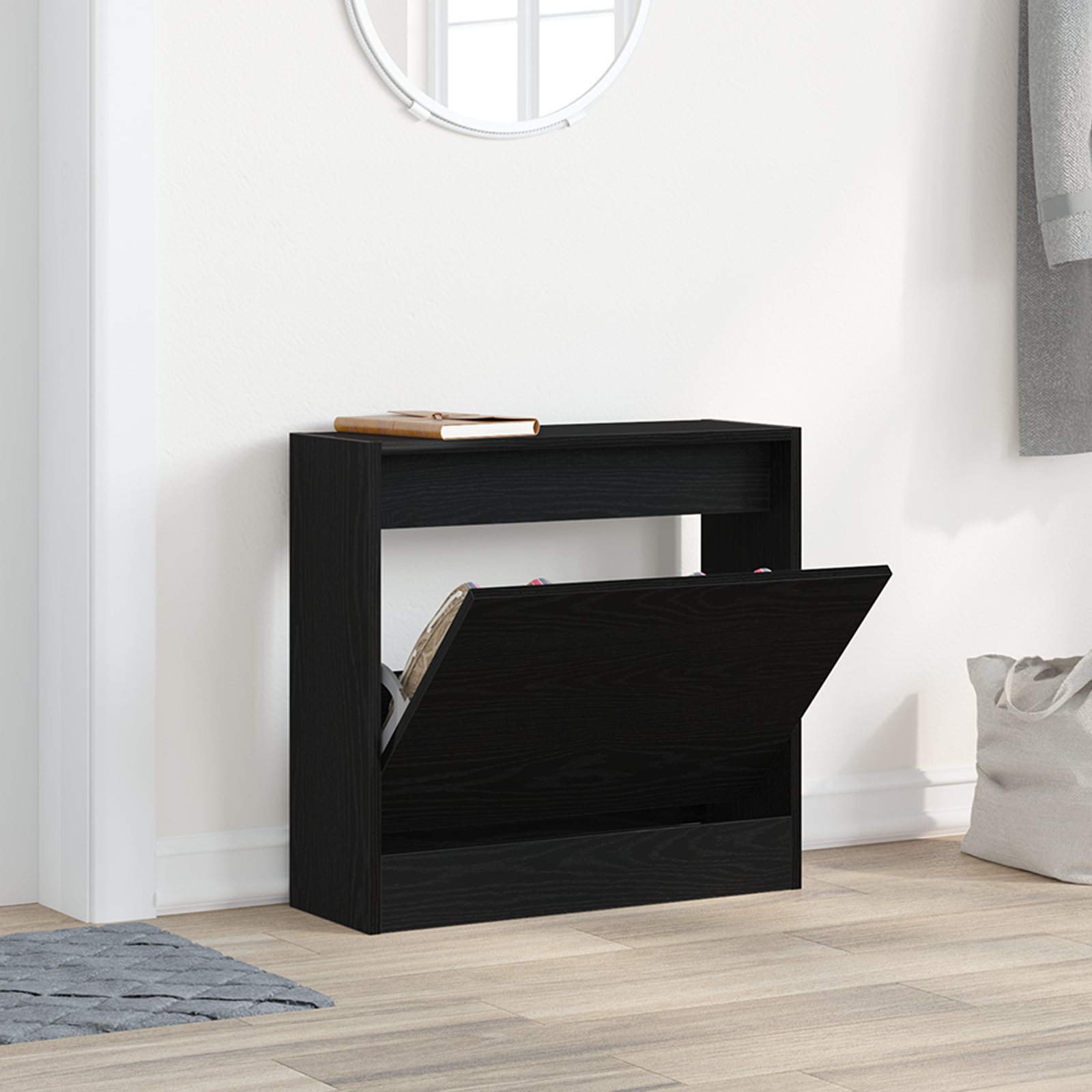 Skohylle Svart Eik 60x21x57 cm Konstruert Tre