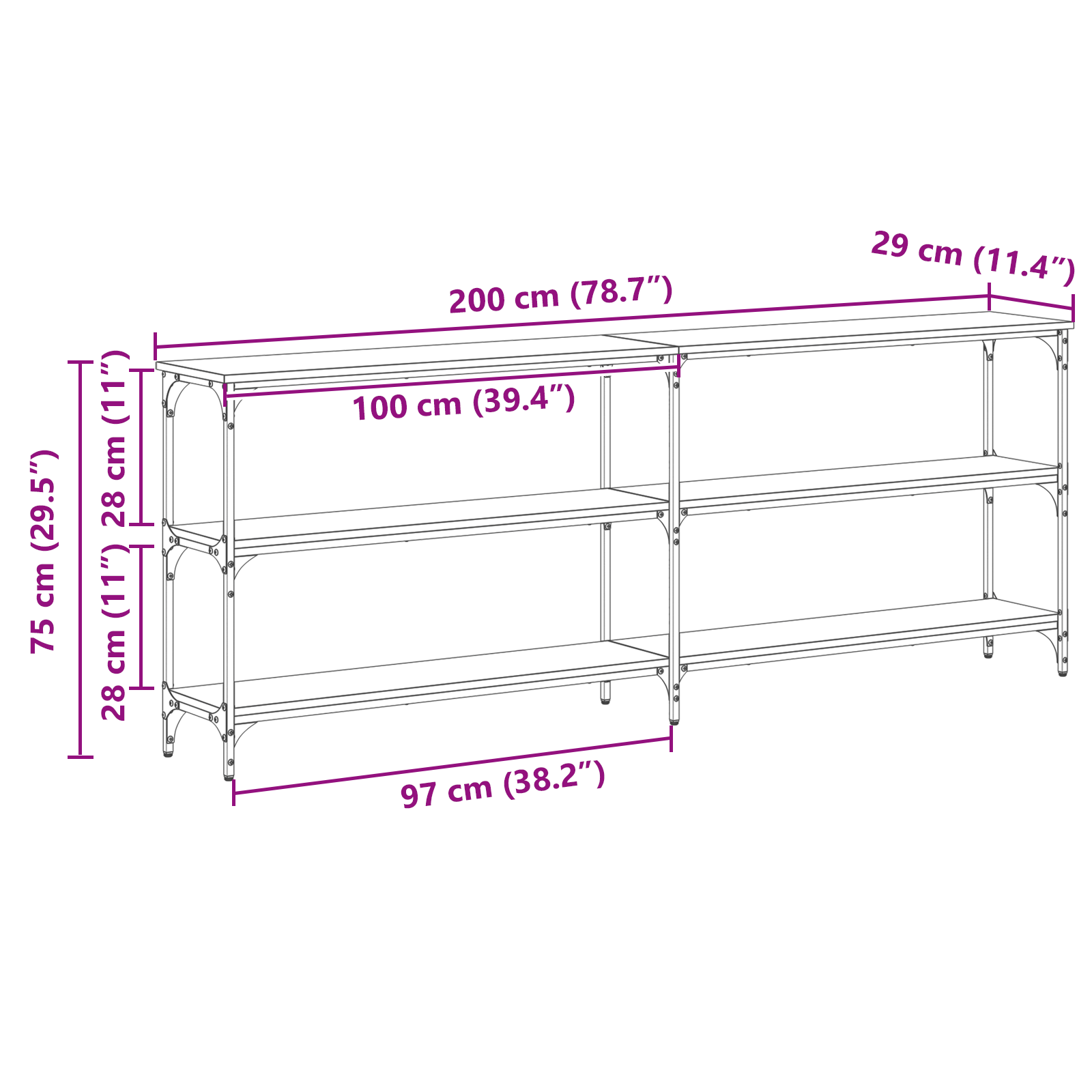 Konsollbord Gammelt tre 200x29x75 cm Bygget av tre