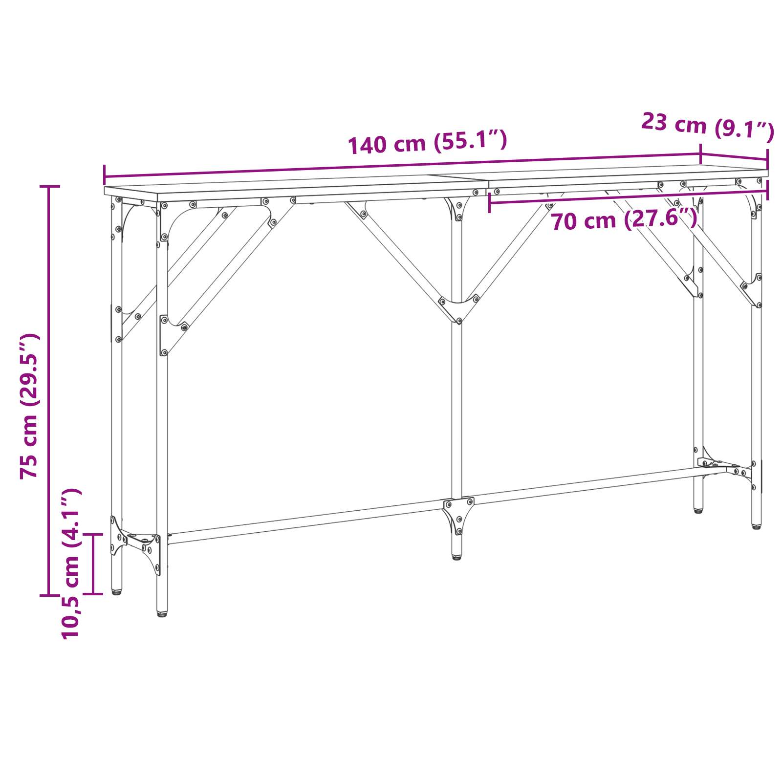 Konsollbord Gammelt Tre 140x23x75 cm Konstruert Tre