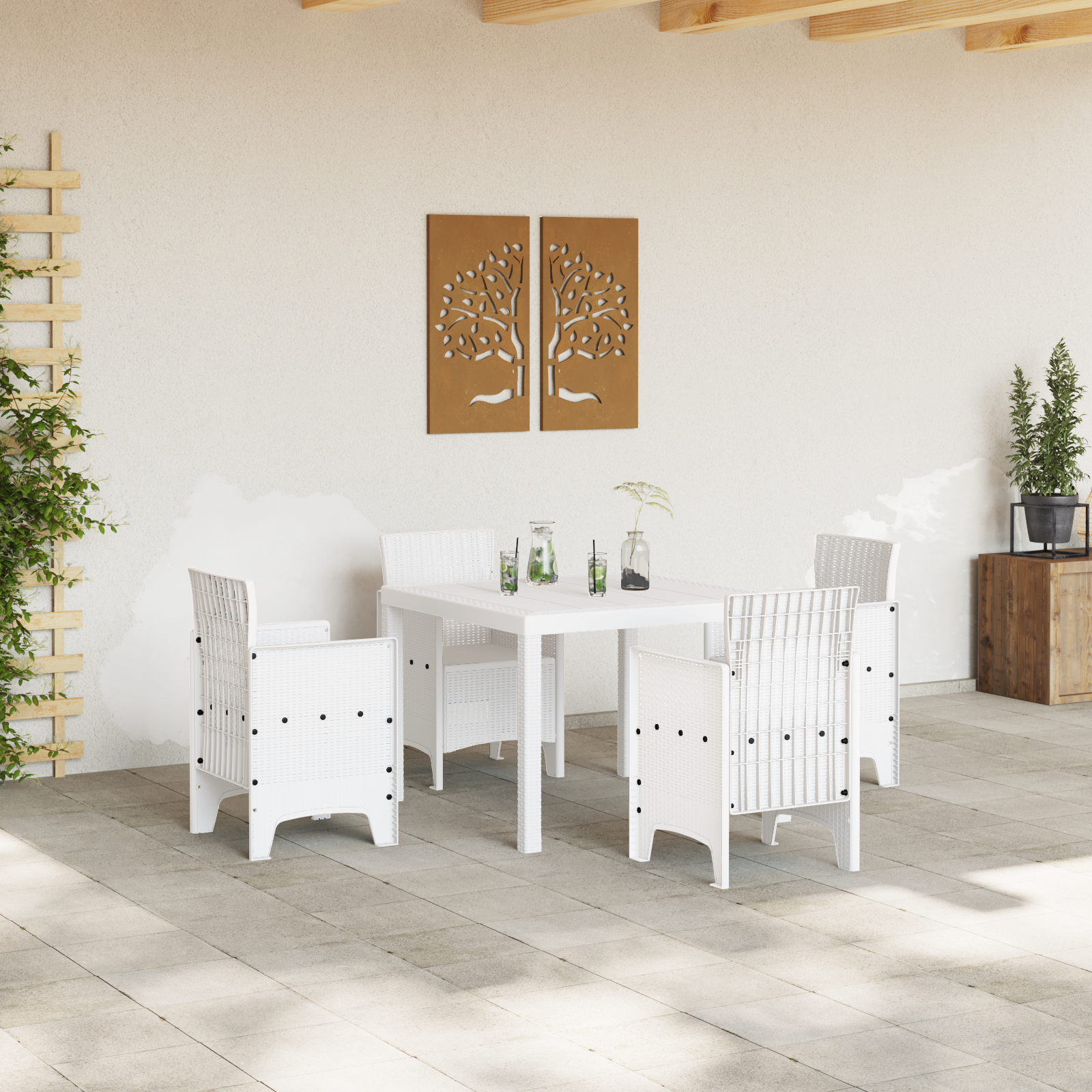 Hagebord Hvit 100x100x73 cm Poly Rattan