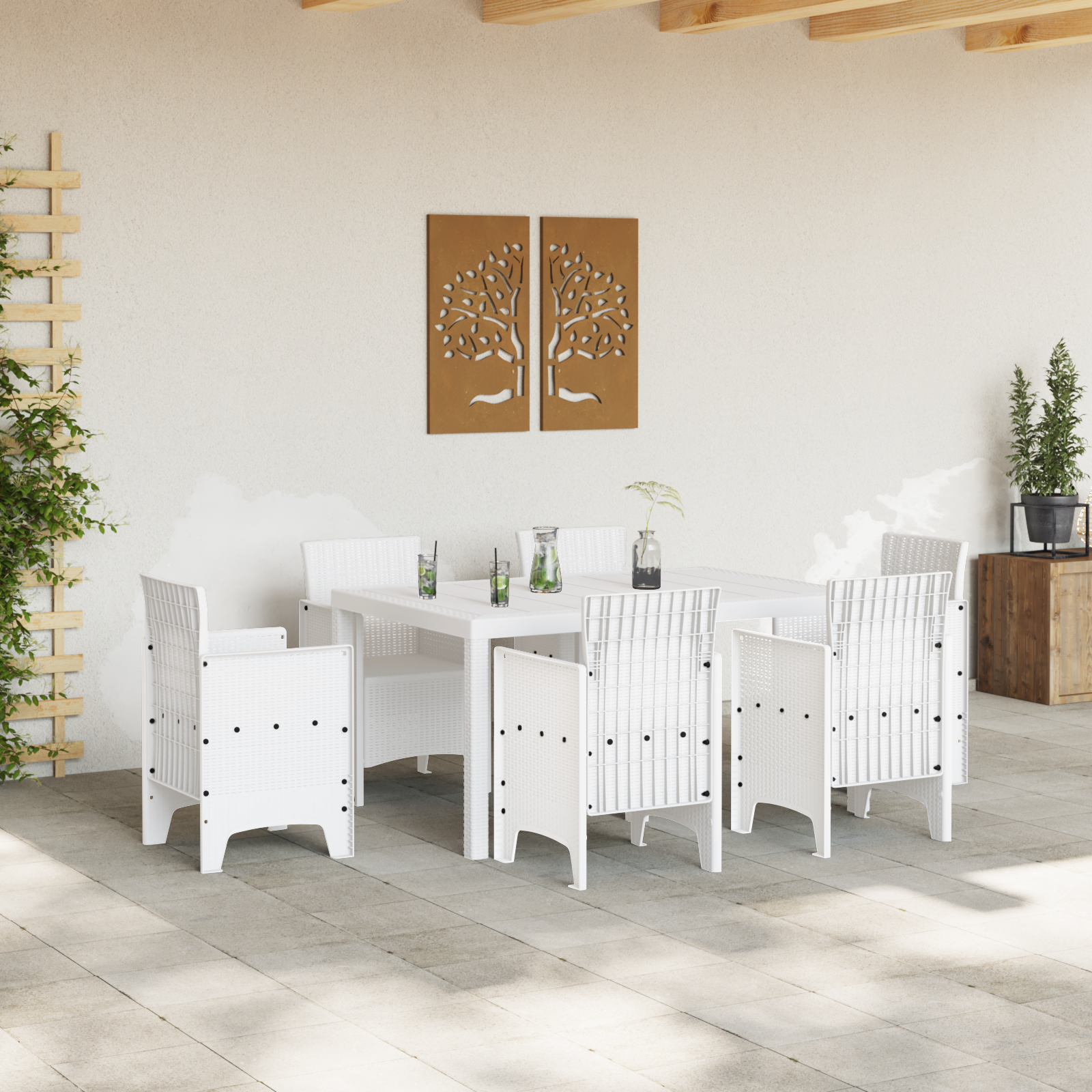 Hagebord Hvit 150x100x73 cm Poly Rattan