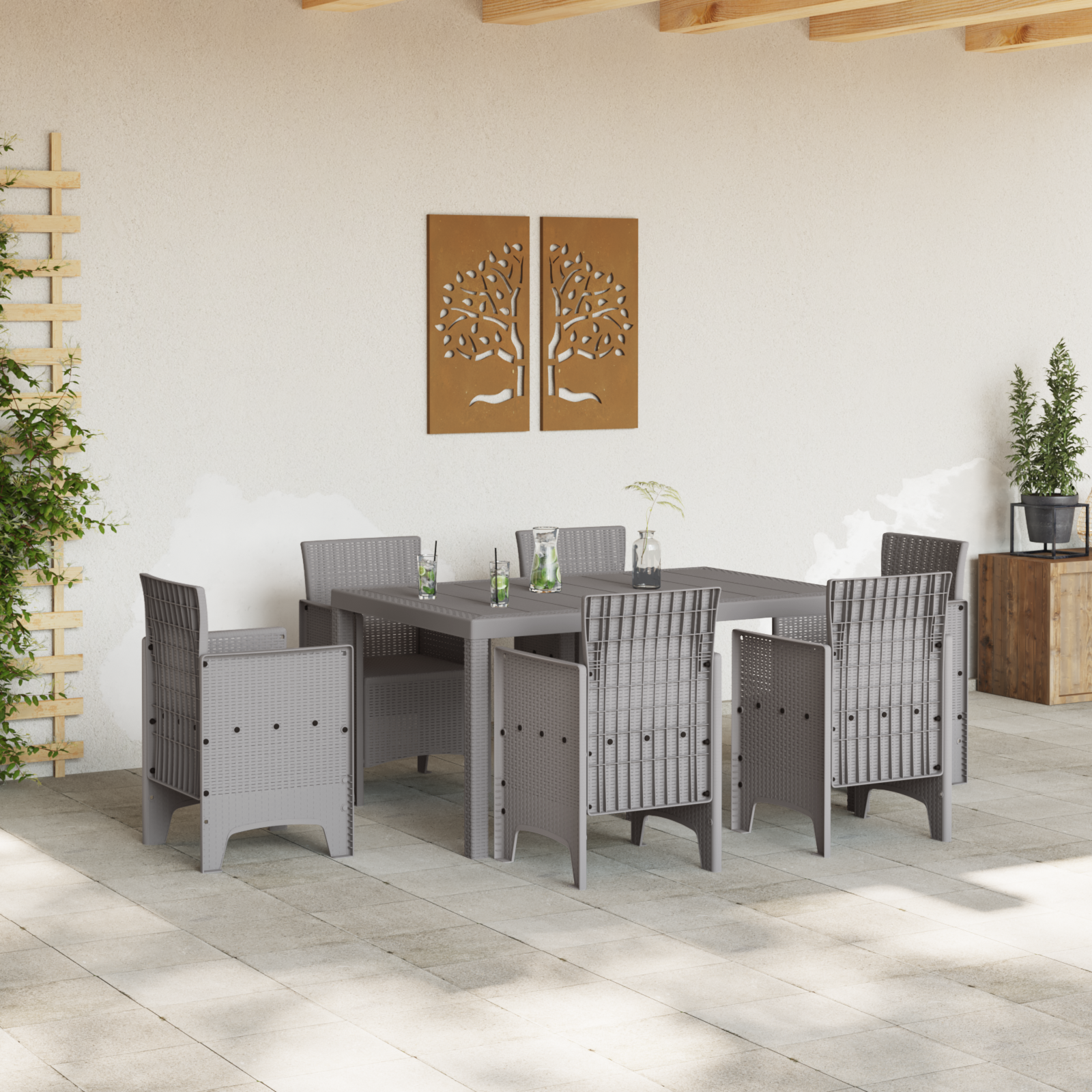Hagebord Lys Grå 150x100x73 cm Poly Rattan