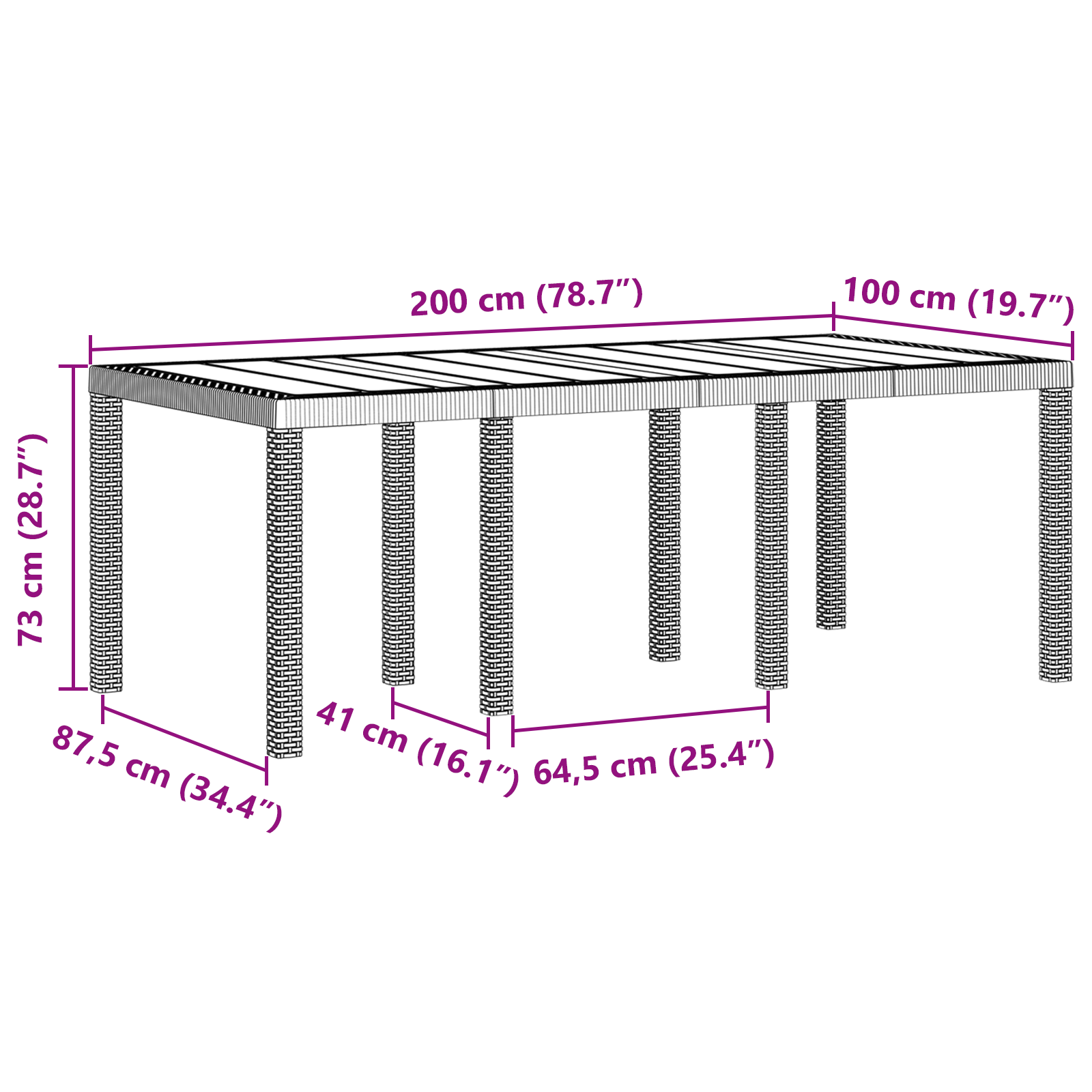 Hagebord Antrasitt 200x100x73 cm Poly Rattan
